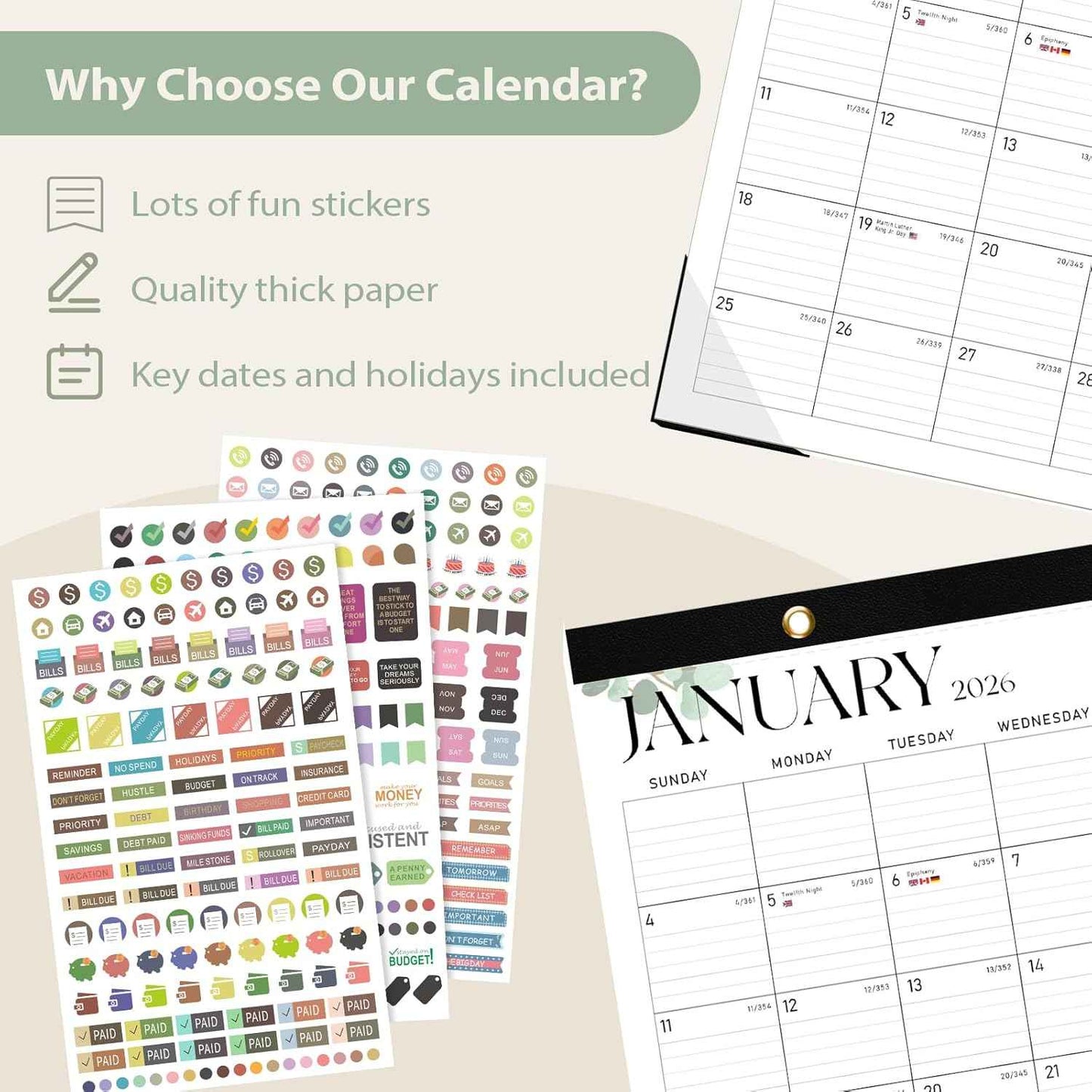 Desk Calendar 2025-2026, 18 Months (July 2025 to December 2026) - Large Size 17" x 12" Desktop/Wall Monthly Calendar with To Do List, Personal Desk Calendar Planner for Home, School, Office - Leaf