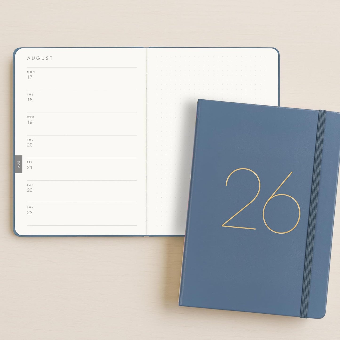And Per Se 2026 Planner-Daily, Weekly & 15-Monthly Leather Hardcover Planner, 5.7" x 8", Daily Schedule, Monthly Tabs, 100 GSM Thick Paper, Back Pocket(Dark Blue)