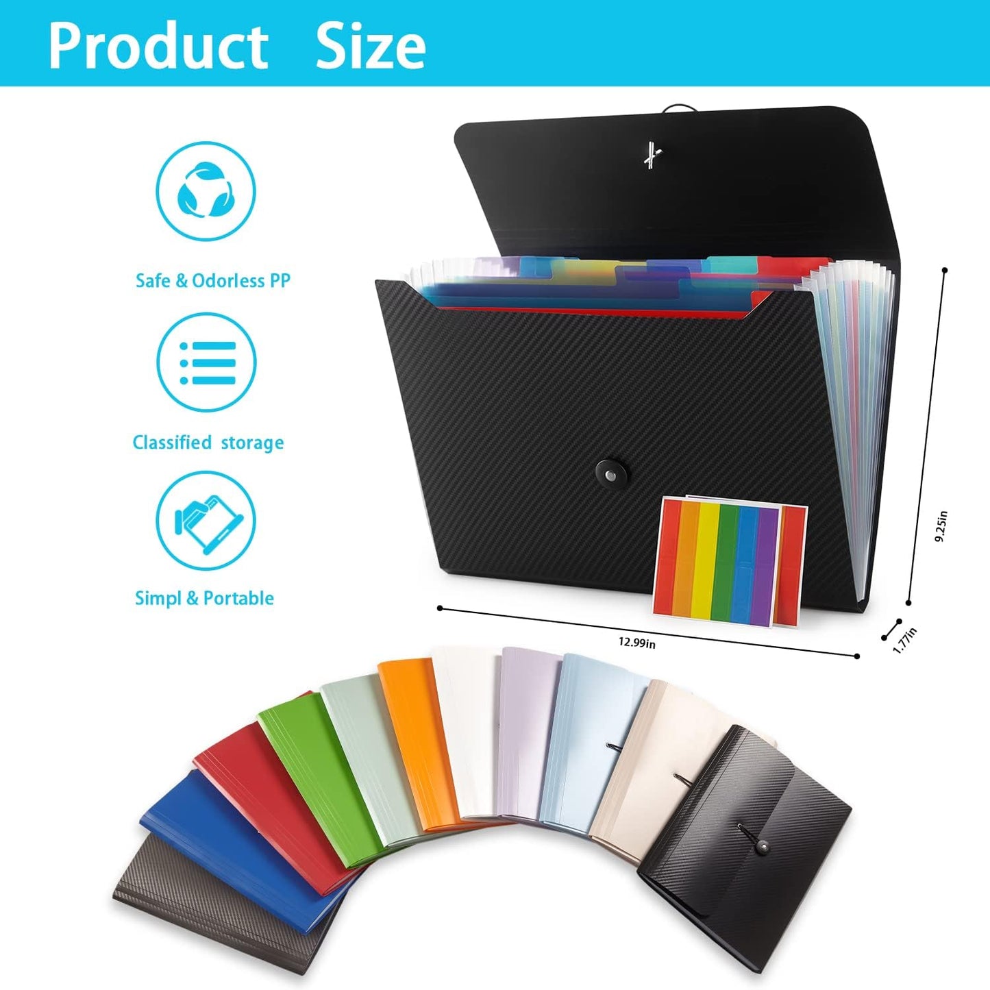 Expanding File Folder File Organizer 13 Pockets File Organizer Accordion Filing Folder Expandable File Folder for Documents Aesthetic Paper Organizer Folder for Work, School, Home, Office, 2Pack Grey