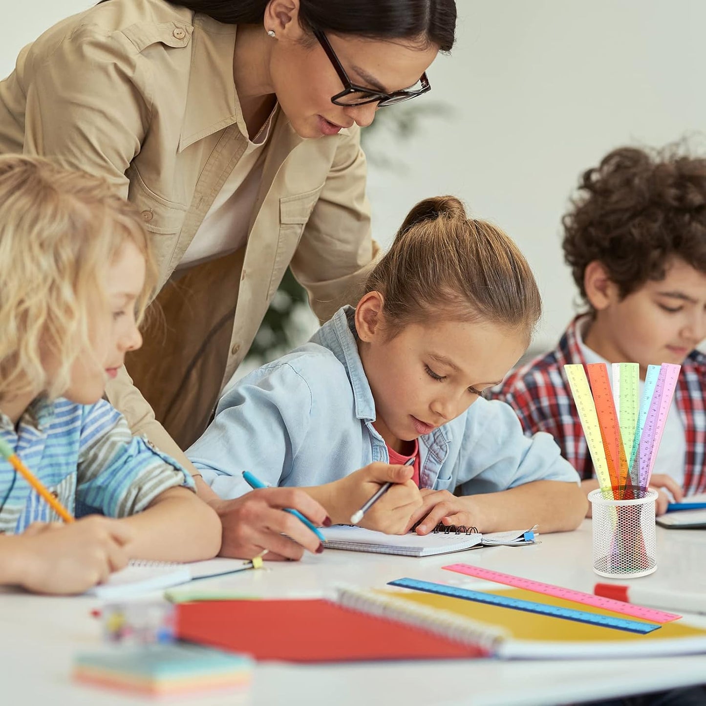 Fumete 144 Pack 12 Inch Plastic Rulers Bulk for Classroom Back to School Supplies Flexible Transparent Assorted Color Ruler with Centimeters and Inches for Office Teacher Student