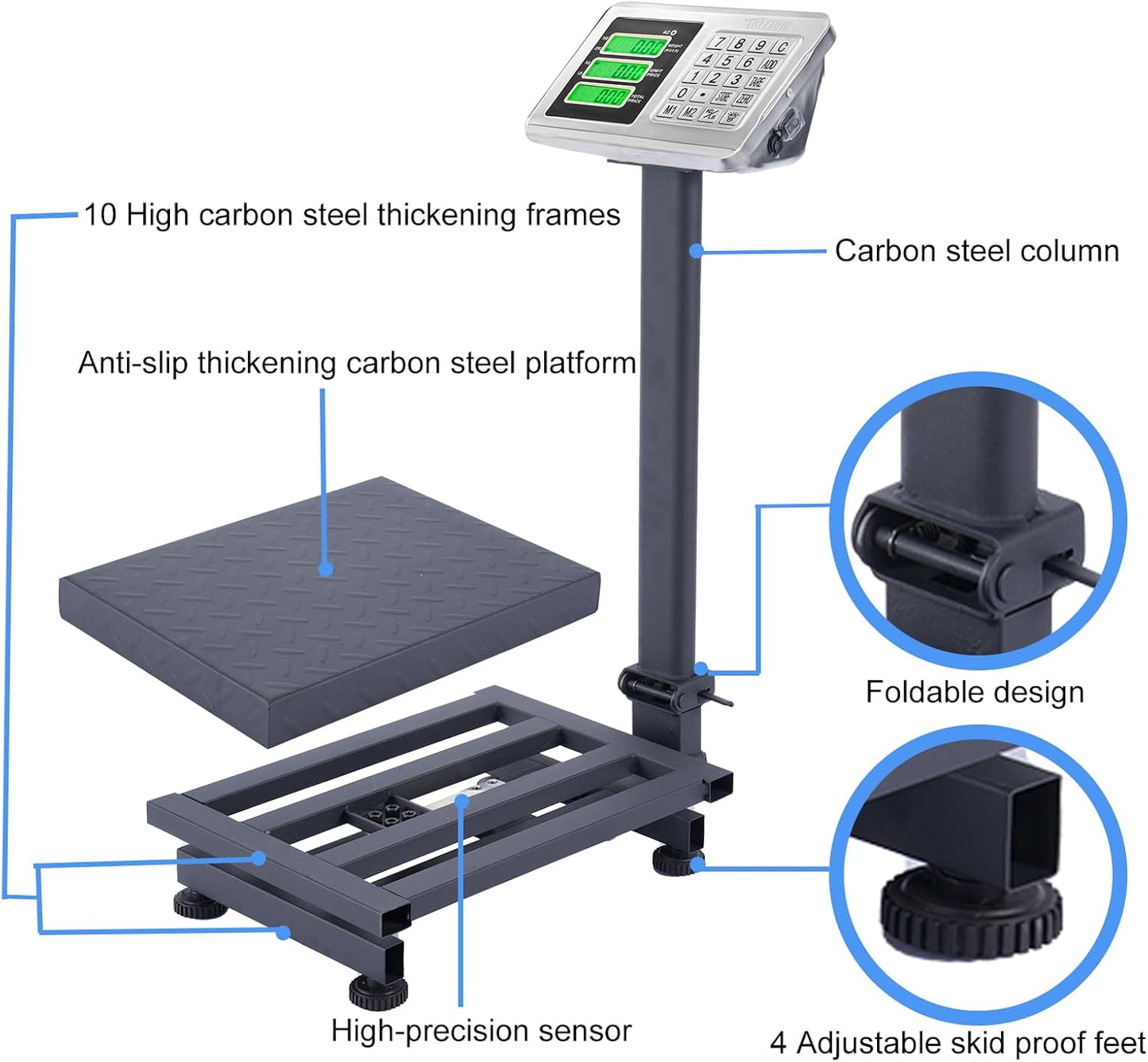 TUFFIOM 220lb Weight Electronic Platform Scale,Digital Floor Heavy Duty Folding Scales,Stainless Steel High-Definition LCD Display, Perfect for Postal Luggage Shipping Mailing Package Price Computing - Lumora Desk