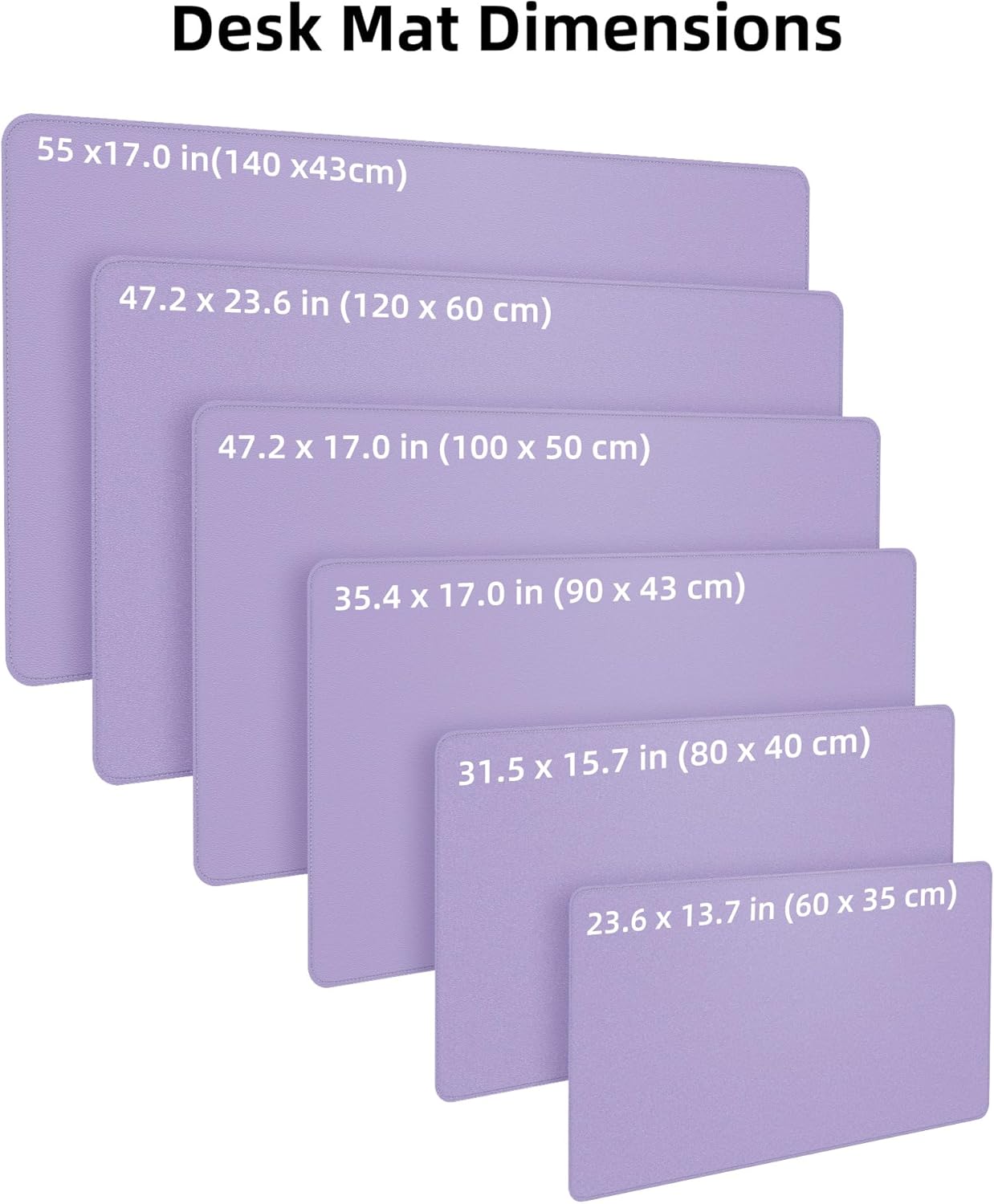 Large Desk Pad Mat - Waterproof Mouse Pad & Desk Protector, Non-Slip XL PU Leather Gaming Mat for Keyboard/Mouse, Stitched Edge with Ergonomic Support, 47"x17" (Lavender)