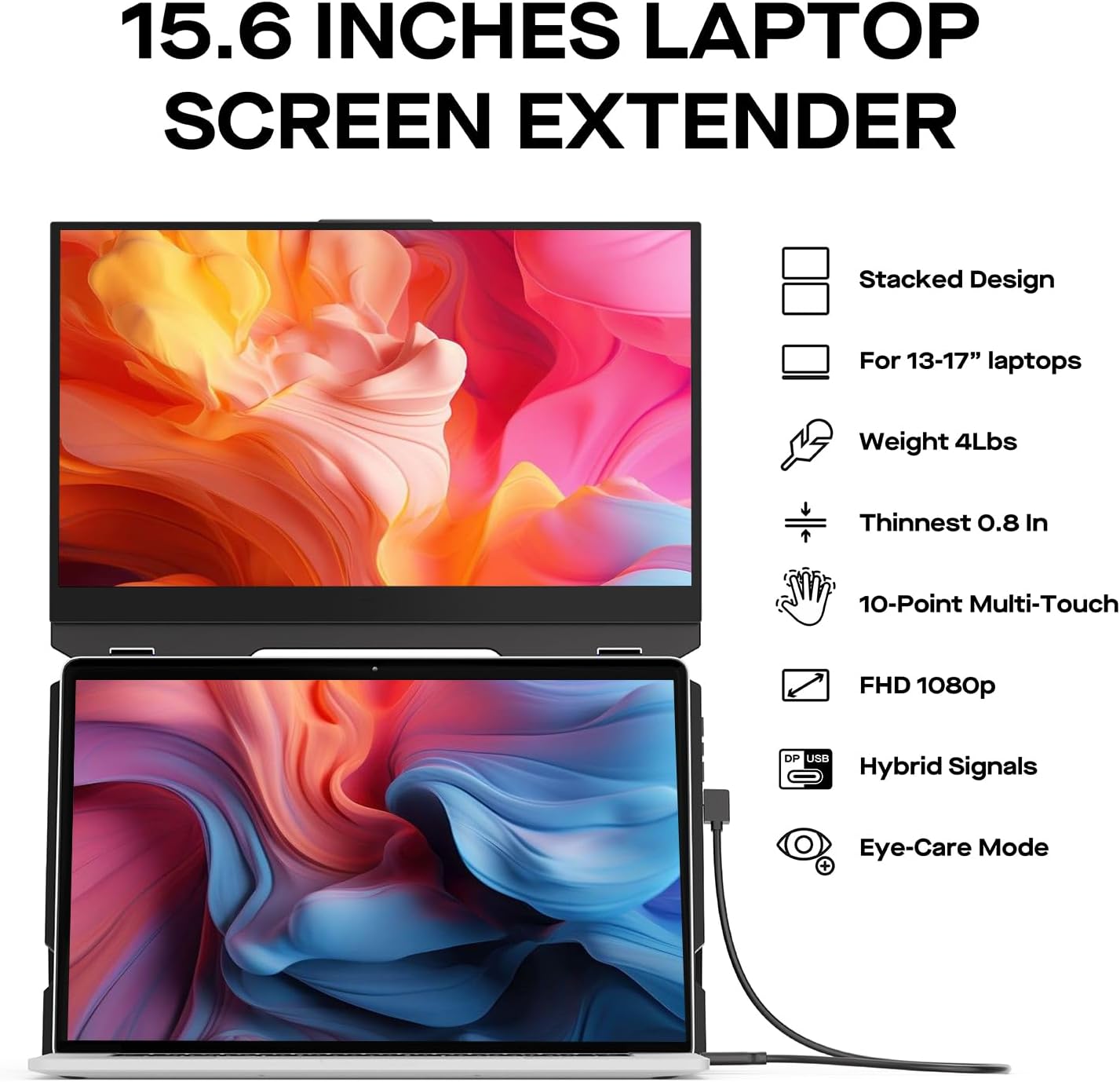 New Mobile Pixels Duex Float Portable Monitor, 15.6" FHD 1080P IPS Ultra Slim Laptop Screen Extender, USB A/USB C/HDMI Plug and Play Auto Rotated, Windows/Mac/Android/Switch Compatible