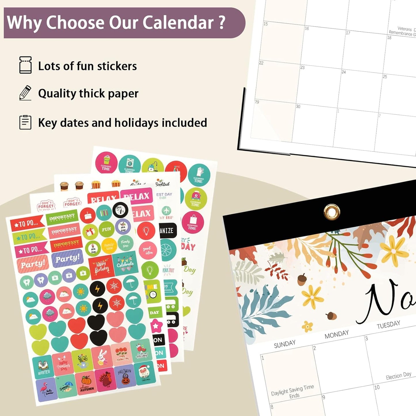 Calendar 2026-2027, Monthly Desk Calendar from July 2026 to December 2027, 15" x 12", Large Desktop Calendar Monthly, Perfect for Home or Office, Floral