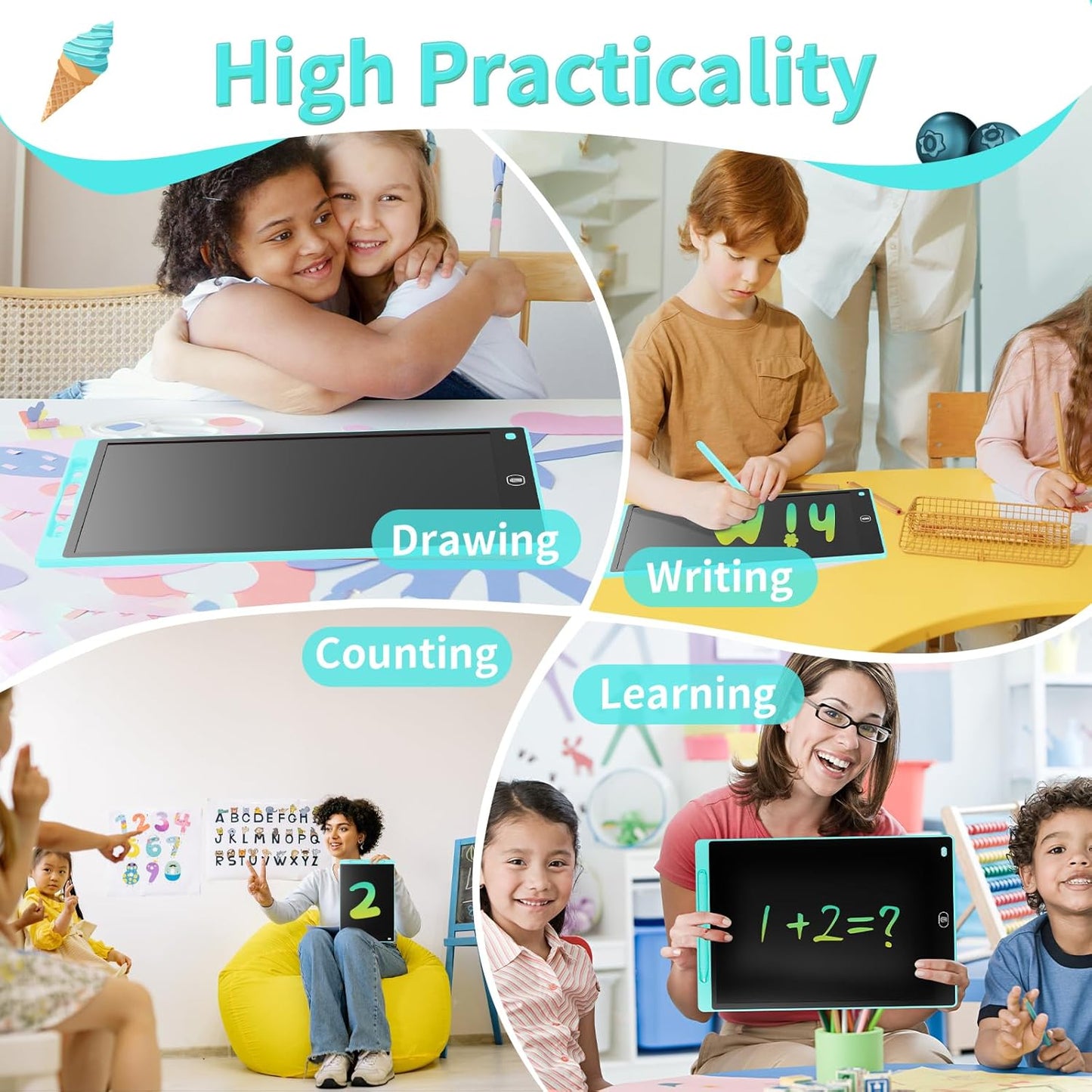 LCD Writing Board 16 Inches, Colourful Electronic Tablet, Portable Erasable Drawing Board, Graphic Tablet for Children's Games 3 4 5 6 7 Year Old Kid Boys Girls (Blue)