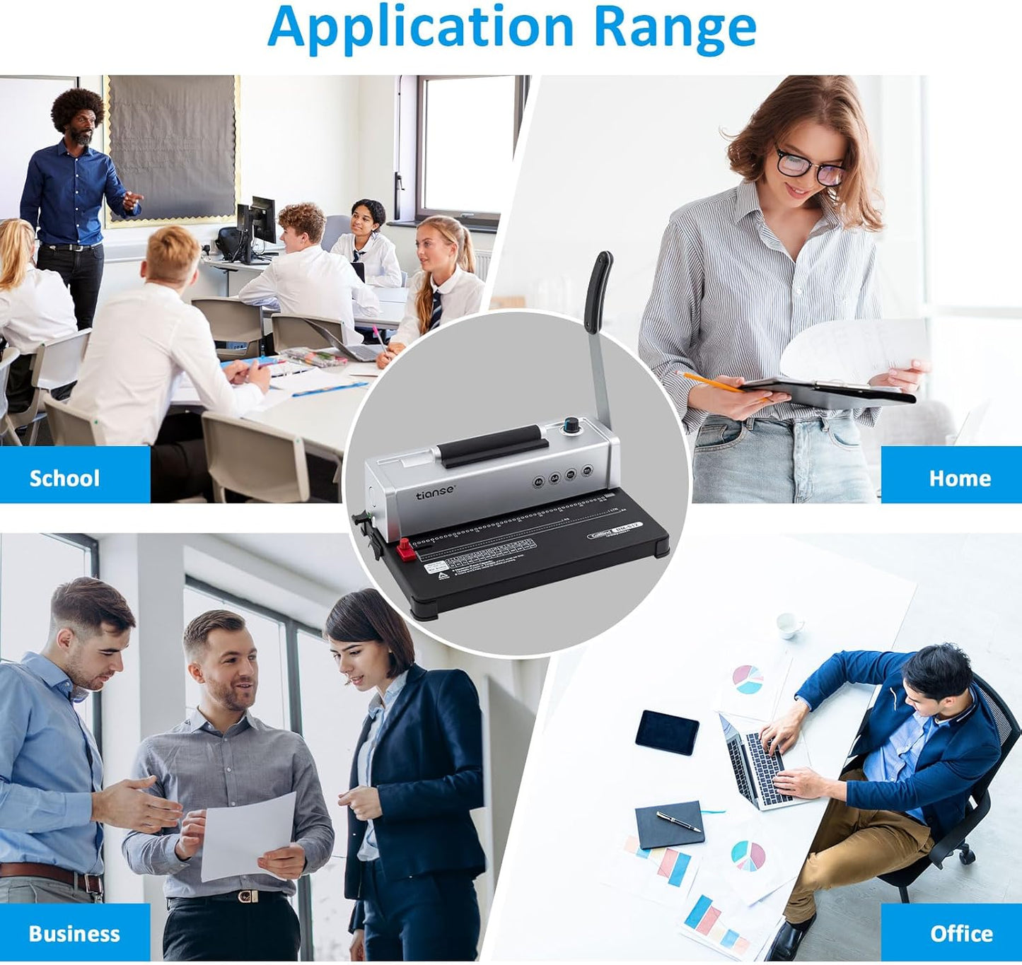 TIANSE Binding Machine, Spiral Coil Binder Machine, Manual Book Maker Punch Binder with Electric Coil Inserter,Suit for Letter Size / A4 / A5 with 100pcs 5/16'' Plastic Coil Binding Spines & Plier