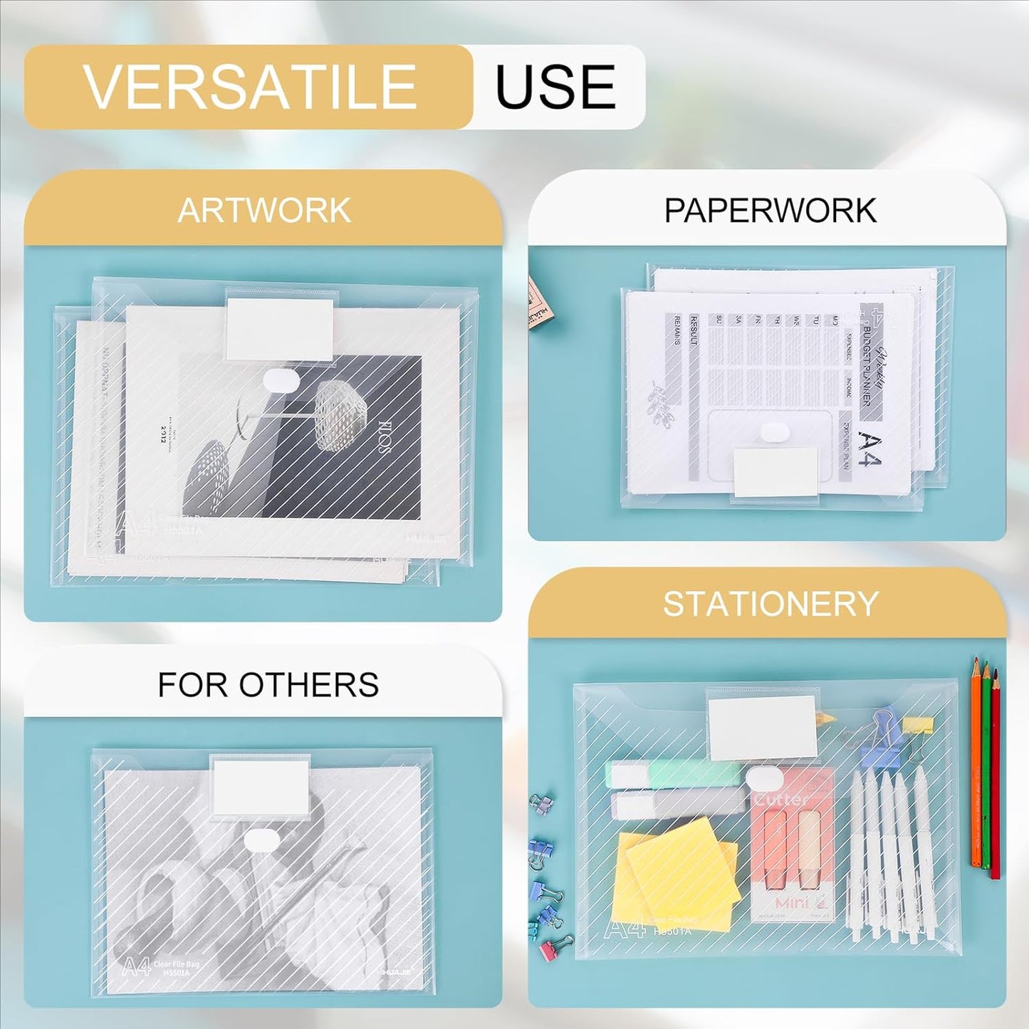 10 Pack, Clear Plastic Envelopes File Folders, HeavyDuty Document Holder with Label Pockets for Letter and A4 Size, Document Folder for School Home Work Office Organizer (10)