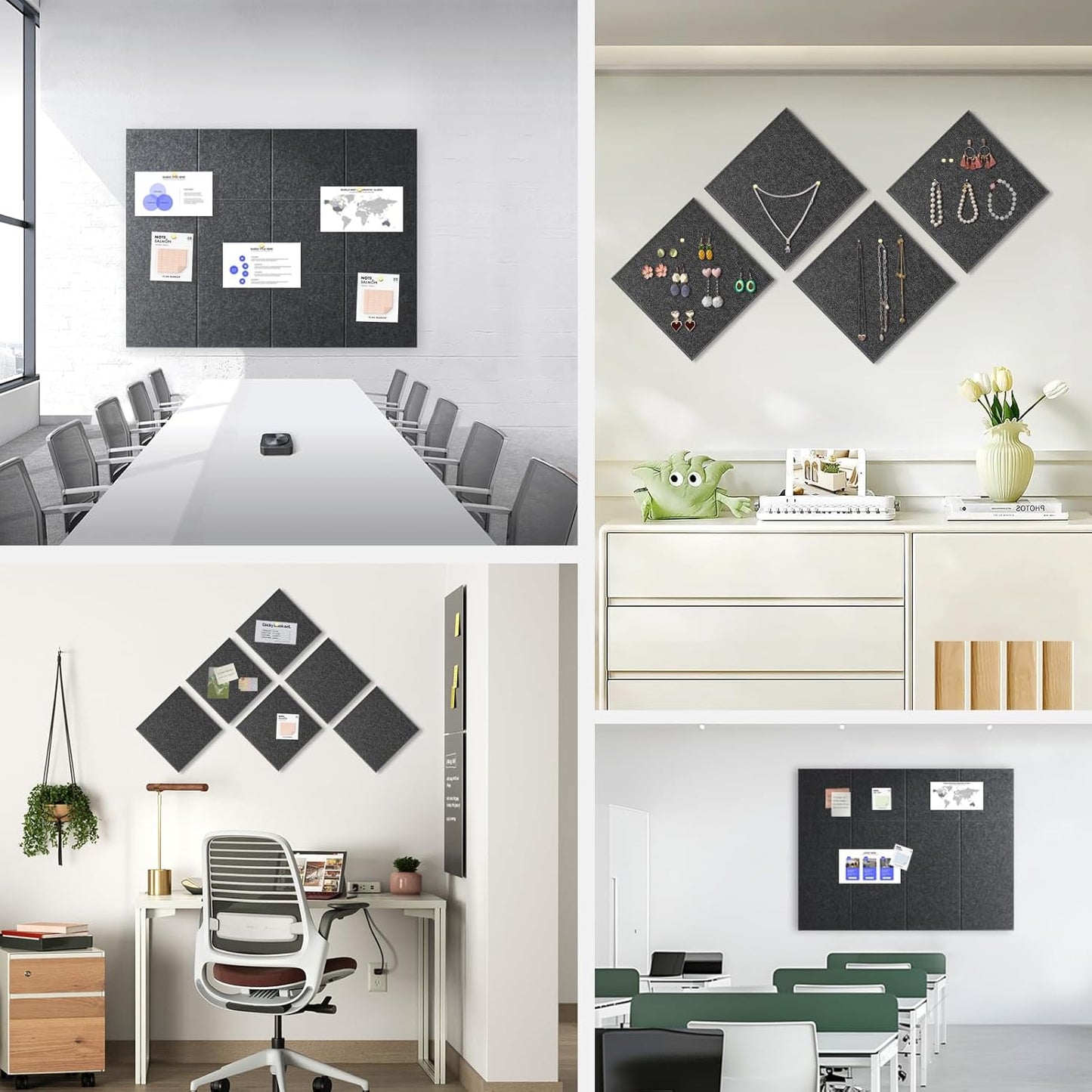 Large Cork Board for Office Wall Decor,48"x36"-12 Pack Felt Wall Tiles with Safe Removable Adhesive Tabs, 1/2" Thick, Felt Bulletin Board Pin Board Cork Boards for Walls - Dark Grey