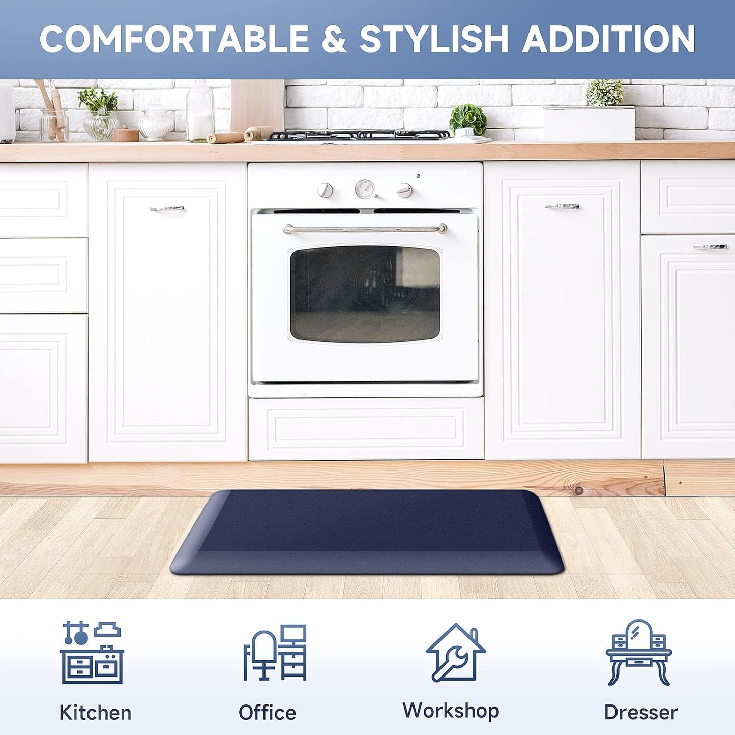 4/5 Inch Thick Kitchen Mats for Floor, StepRite Kitchen Rug for Standing Desk, Non-Slip, Thicker, Stain Resistant, Waterproof, Comfort Anti Fatigue Floor Mat for Home, Kitchen, Office - Blue,70*24''