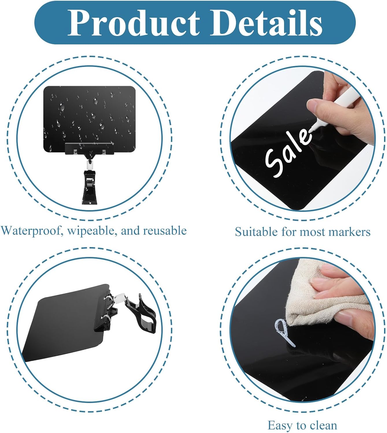 24 Pcs Mini Chalkboard Sign, Plastic Double Sided Rotating Price Signs with Clip Waterproof Erasable Clip On Price Tags for Business, Store, Retail, Shelf, Clothing Rack, Food (Black)
