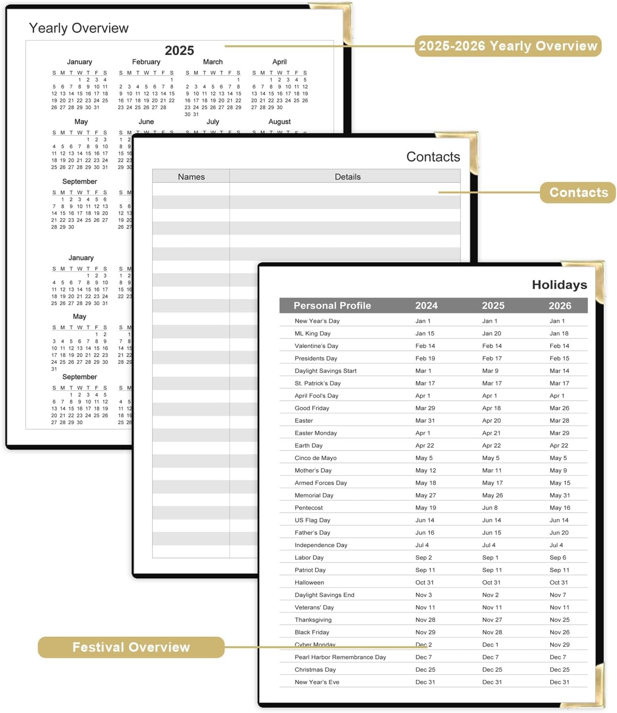 Undated Daily Monthly Planner for 2025 2026 - A4 To Do List with Hourly Schedule, Hardcover Spiral Bound Daily Planner to Increase Focus, Stylish School/Office Supplies, 8.5" x 11", Black