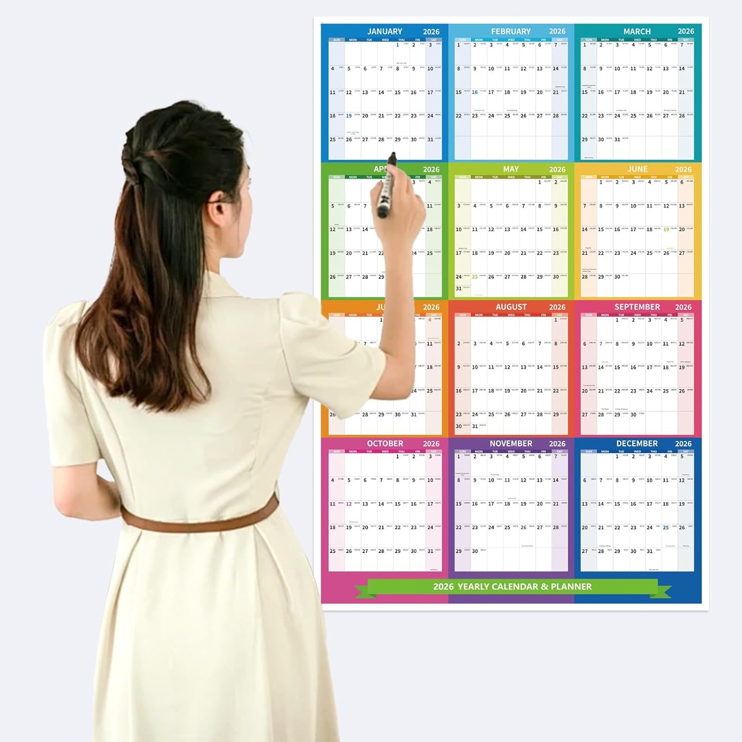 2026 Wall Calendar 34.8" x 22.8" Large Vertical Yearly Wall Hanging Calenda with Julian Date Thick Paper Calendar 12 Month Annual Wall Planner for Wall Office Fridge(Colorful)