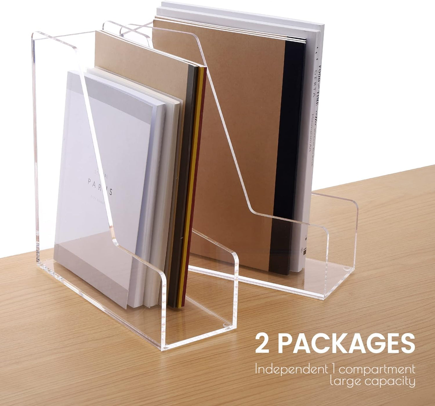 Magazine Holder, Clear Acrylic Desk Organizers, File Organizer for Desk, Magazine Rack- Desktop Book Storage -Independent Vertical 1 Space-2 Pack