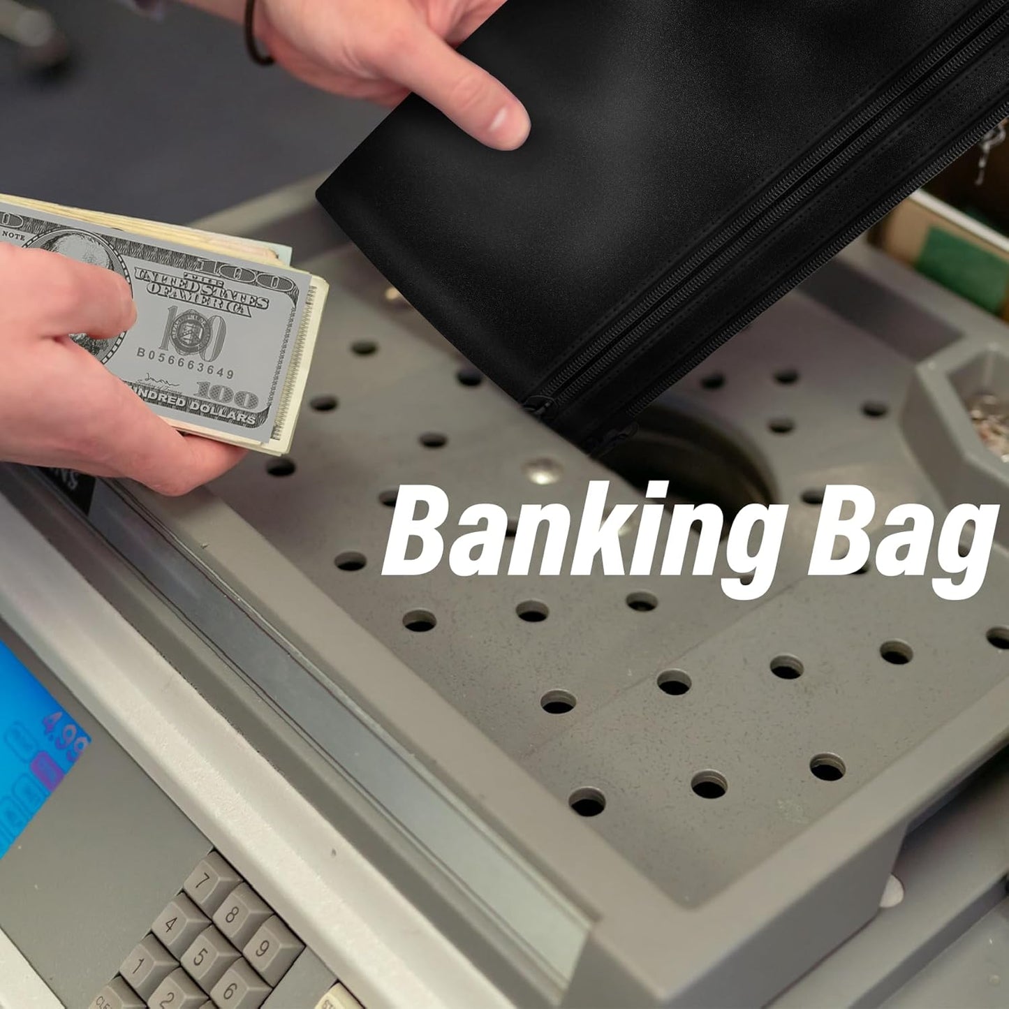 HAUTOCO Money Bag with Zipper 11x6.1 inch Money Pouch with Lined PU Leather Bank Bag Two Pockets Utility Wallet for Cash Check Receipt Coins Cosmetics