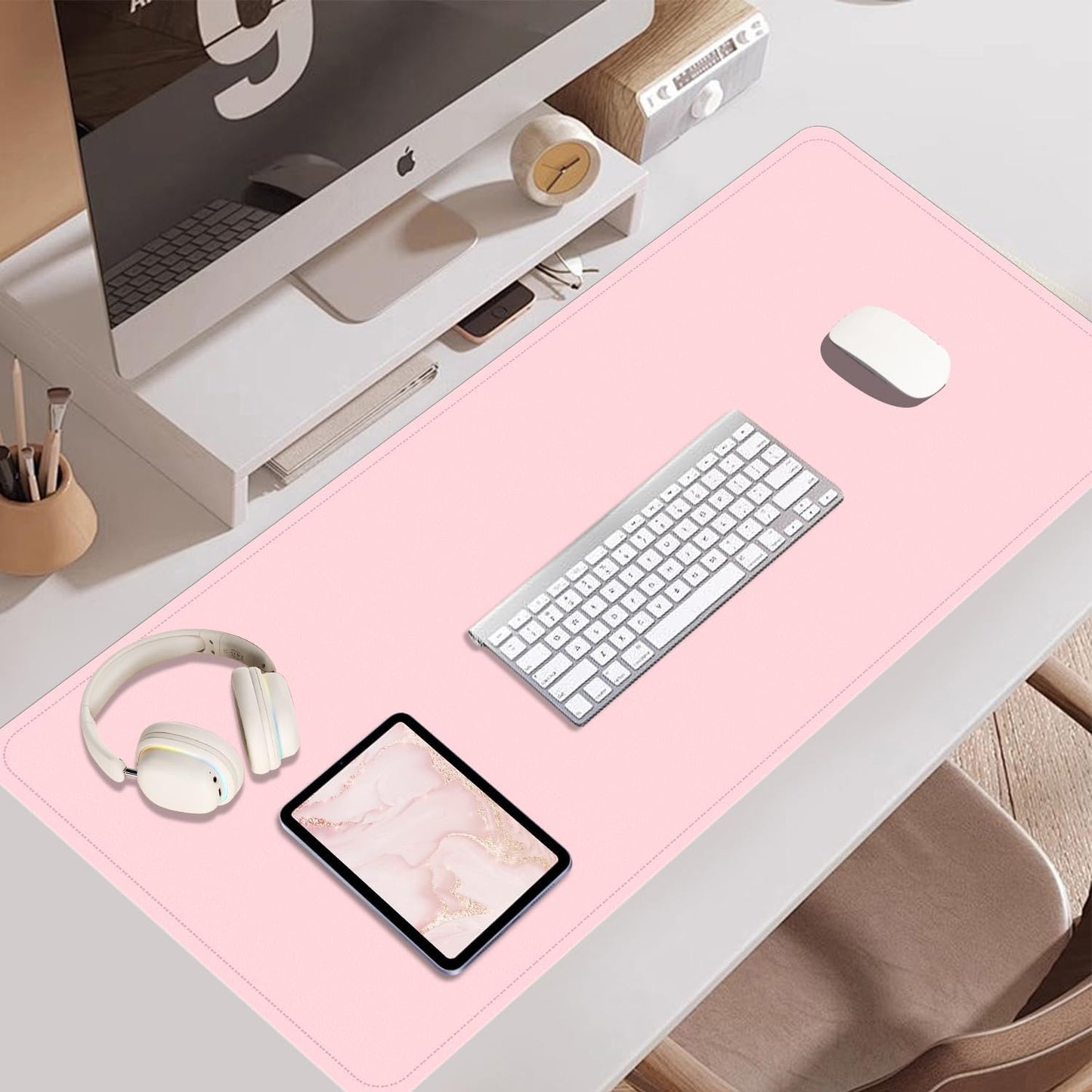 Large Desk Pad, 47.2'' x 23.6'', Office Desk Mat, Computer Mat for Desk, Leather Desk Pad Protector, Sewing Desk Blotter, Desktop Writing Pad for Office/Home/Decor Pink