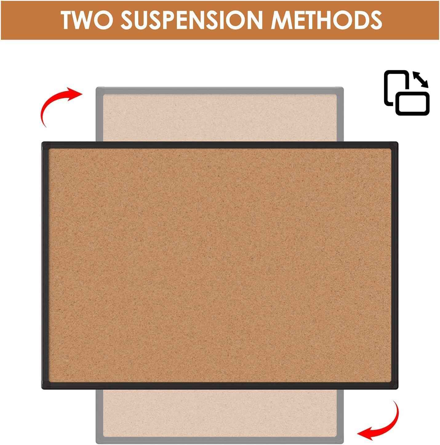 Board2by Cork Board Bulletin Board 24 x 18, Black Aluminium Framed Corkboard, Office Board for Wall Cork, Large Wall Mounted Notice Pin Board with 16 Push Pins for School, Home & Office