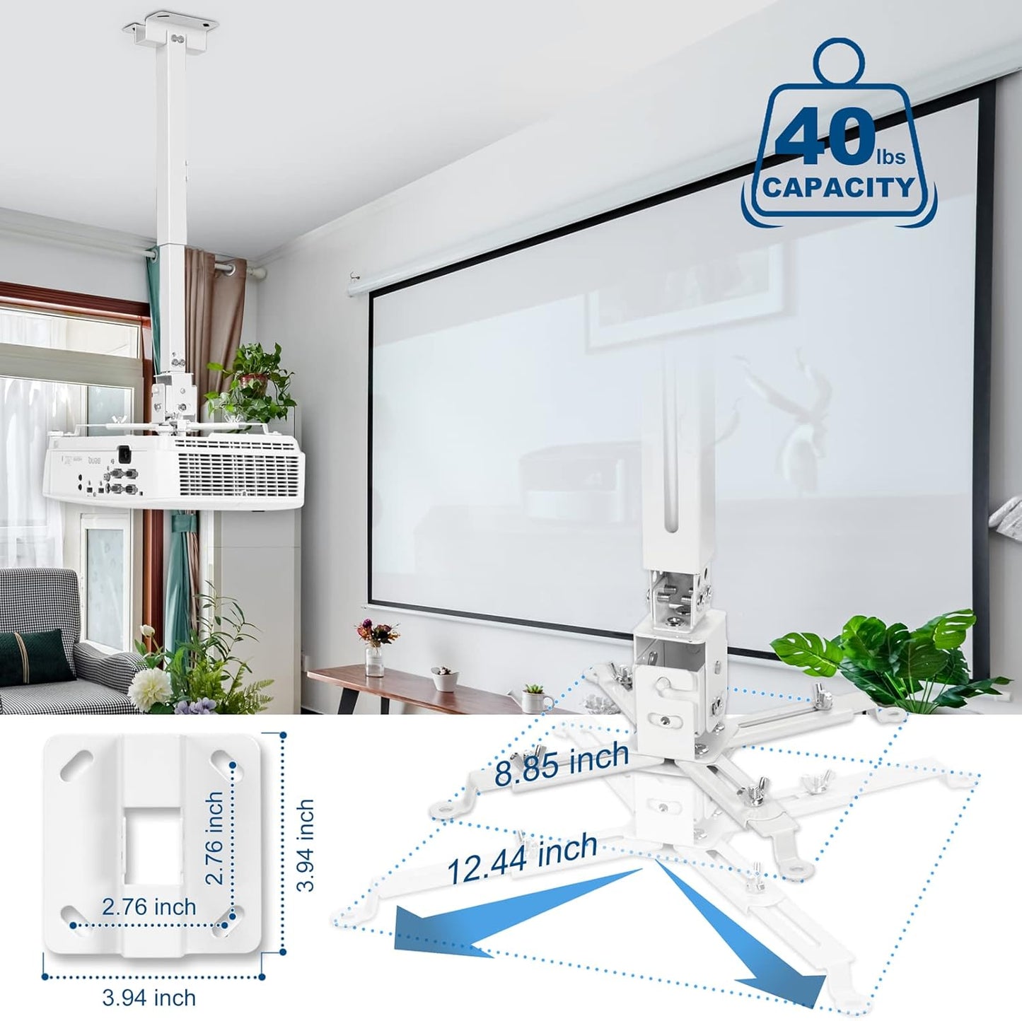 Adjustable Projector Ceiling/Wall Mount - 3-in-1 Universal Bracket for Projector Mounting, Universal Height Adjustable Mount Holder with Extension Pole