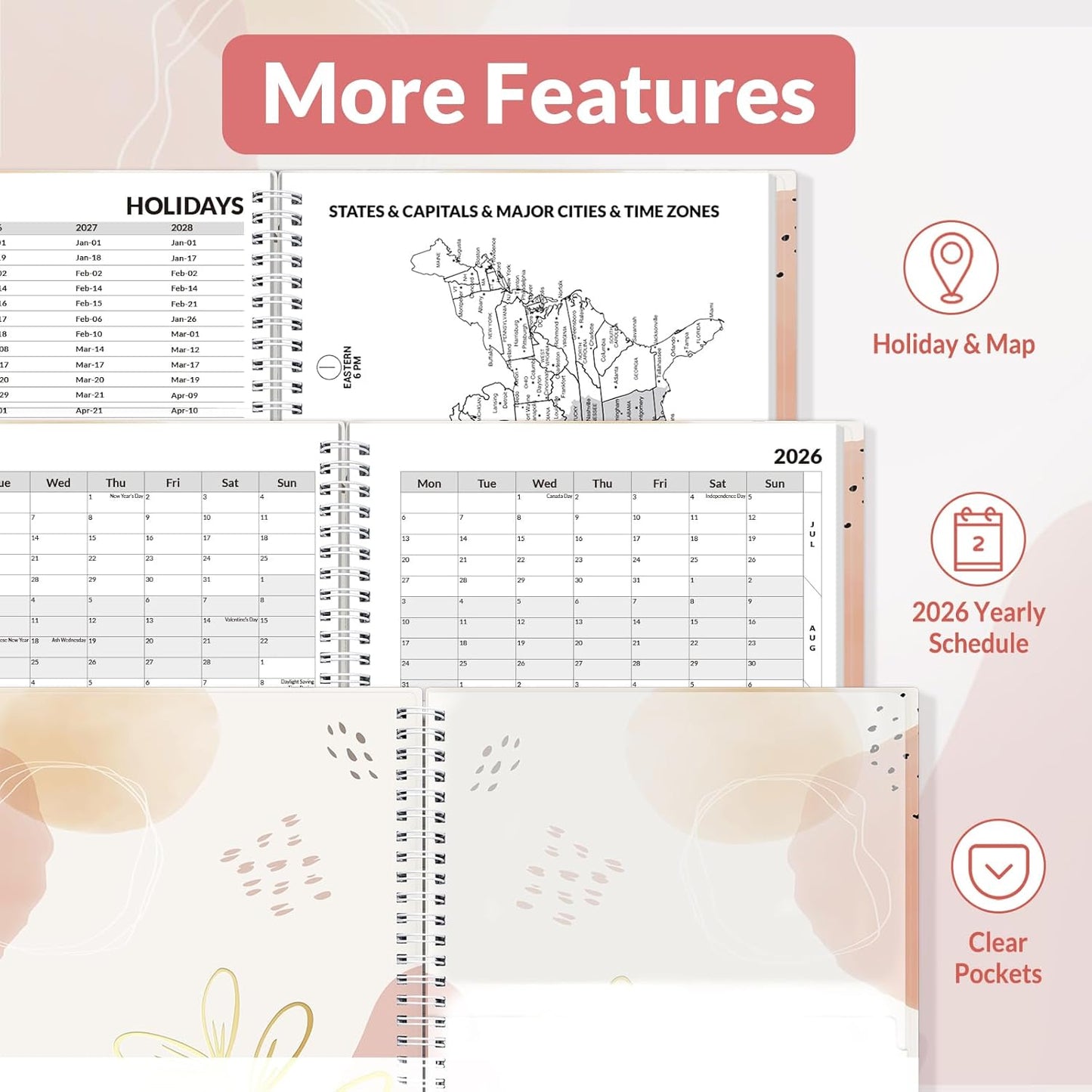 SUNEE 2026 Weekly and Monthly Planner - from January 2026 - December 2026, 8.5"x11" Daily Agenda Planner with Monthly Tab, Flexible Cover, Note Pages, Pockets, Bookmark, Spiral Binding, Pink Breeze