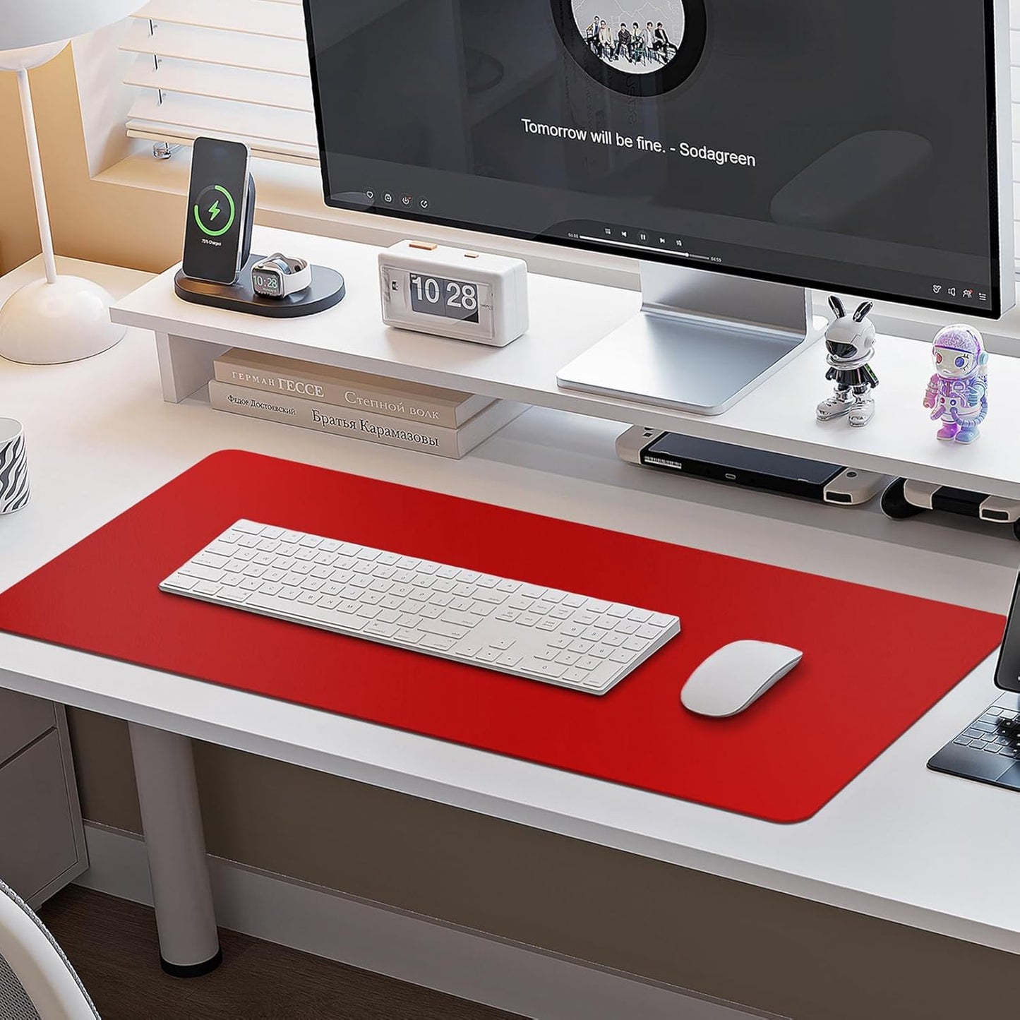 Boutilon Leather Desk Pad Protector,Non-Slip Mouse Pad,Laptop Desk Pad,Office Mouse Mat,Waterproof Leather Desk Blotter,Desk Writing Pad for Office and Home (XXXL-Red,47"x 24")