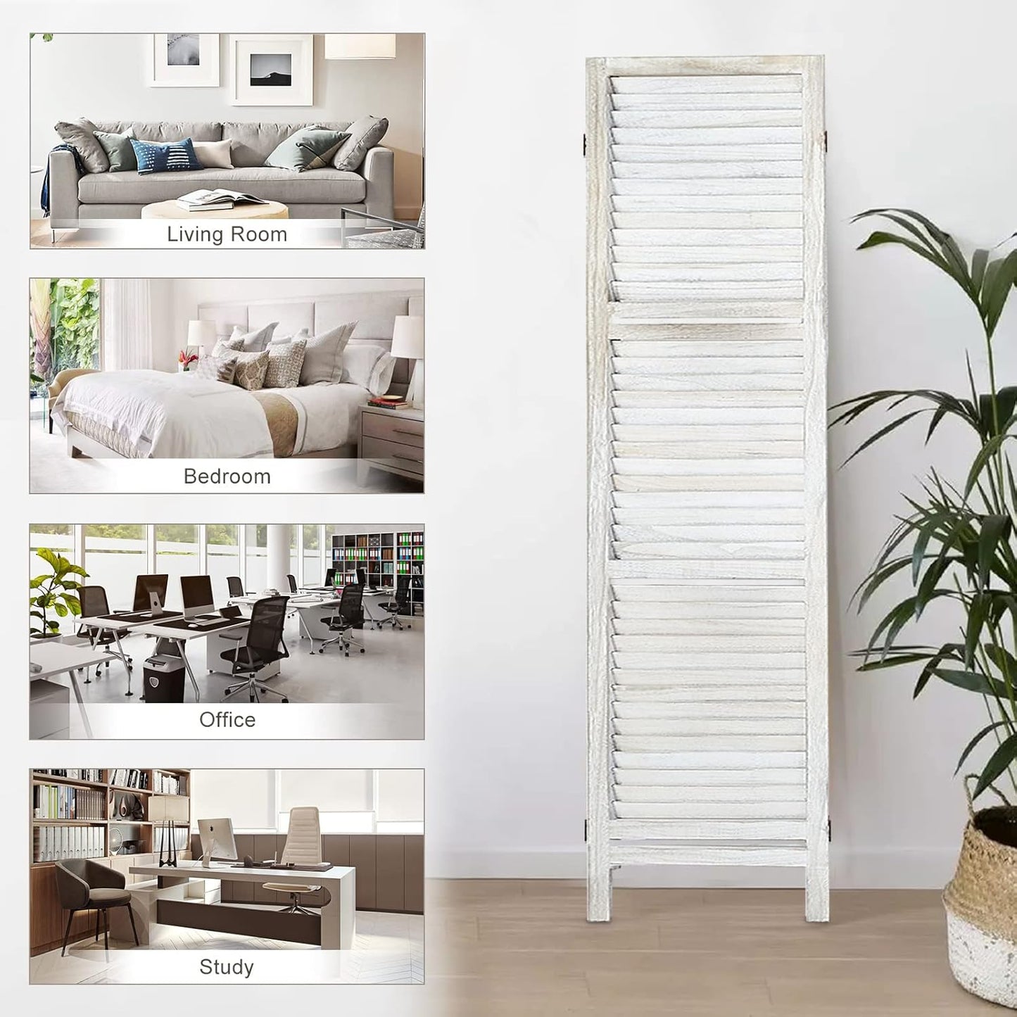 Room Divider with Shelves, Privacy Screen, Room Dividers and Folding Privacy Screens, 5 Panel Wood Temporary Wall Partition Separation Separator, Distressed White