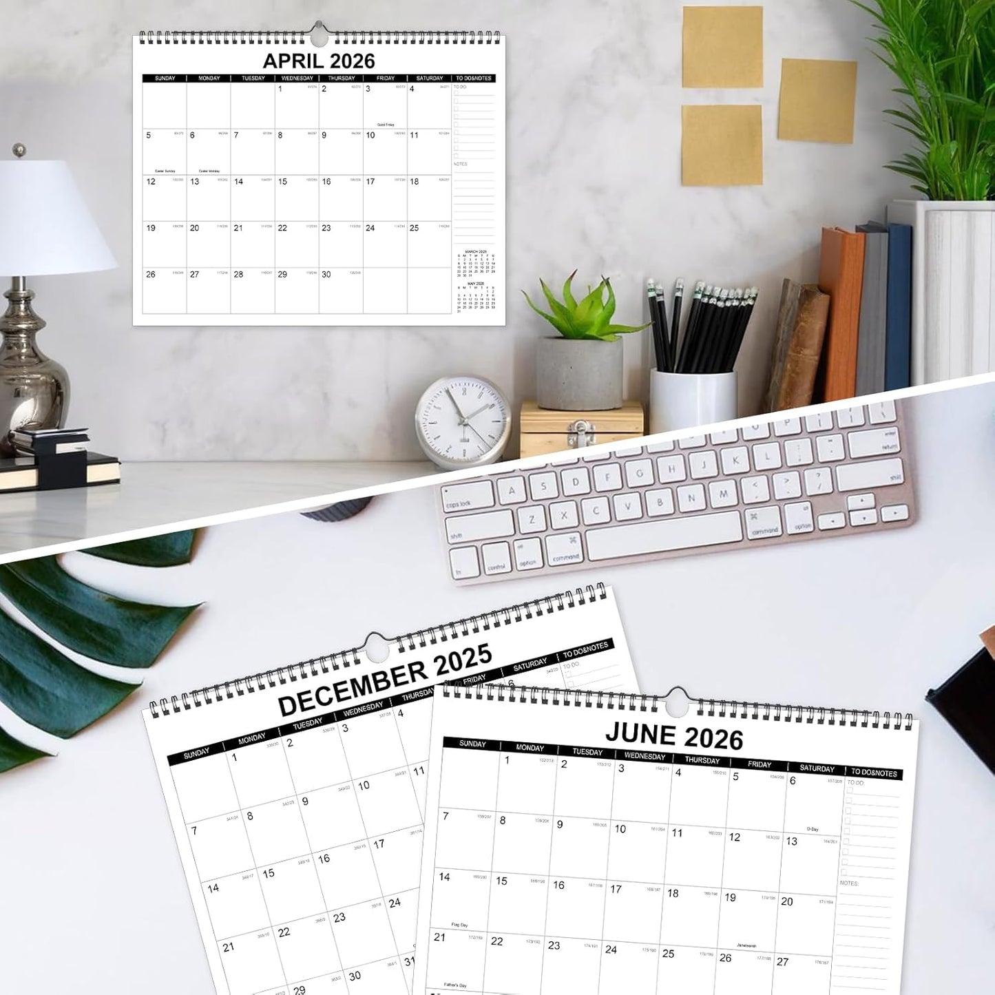 Wall Calendar 2025-2026, Monthly Table Calendar July 2025 to December 2026, 18 Months Screw Wall Calendar, 14.7"x11.5", For Home, Office, School, and Julian Date (Black & White, 14.7x11.5 inch)