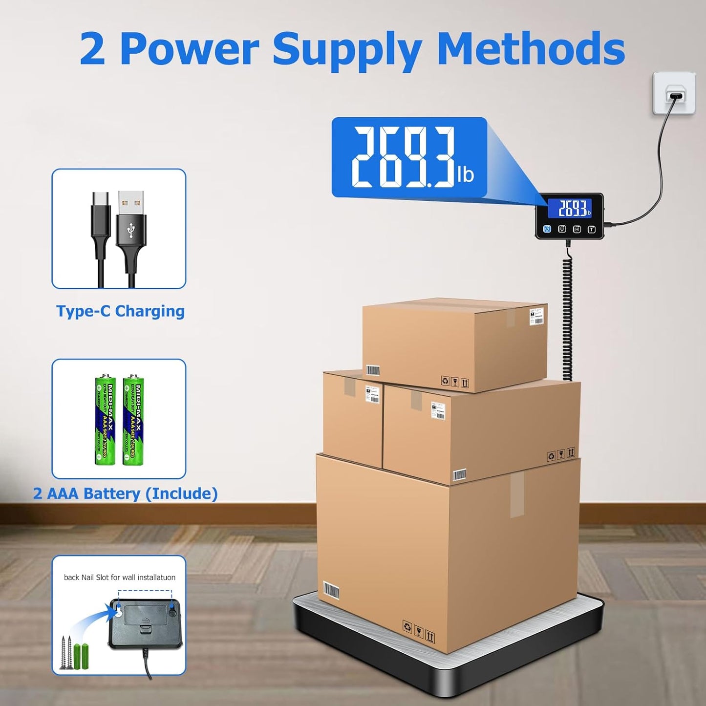 Shipping Scale, 440 lbs/0.35oz High Accurate Digital Postal Scale with Hold/Tare Function, Shipping Scale for Small Business, Packages, Luggage, Home Use, Battery & Charging Cable Include - Lumora Desk