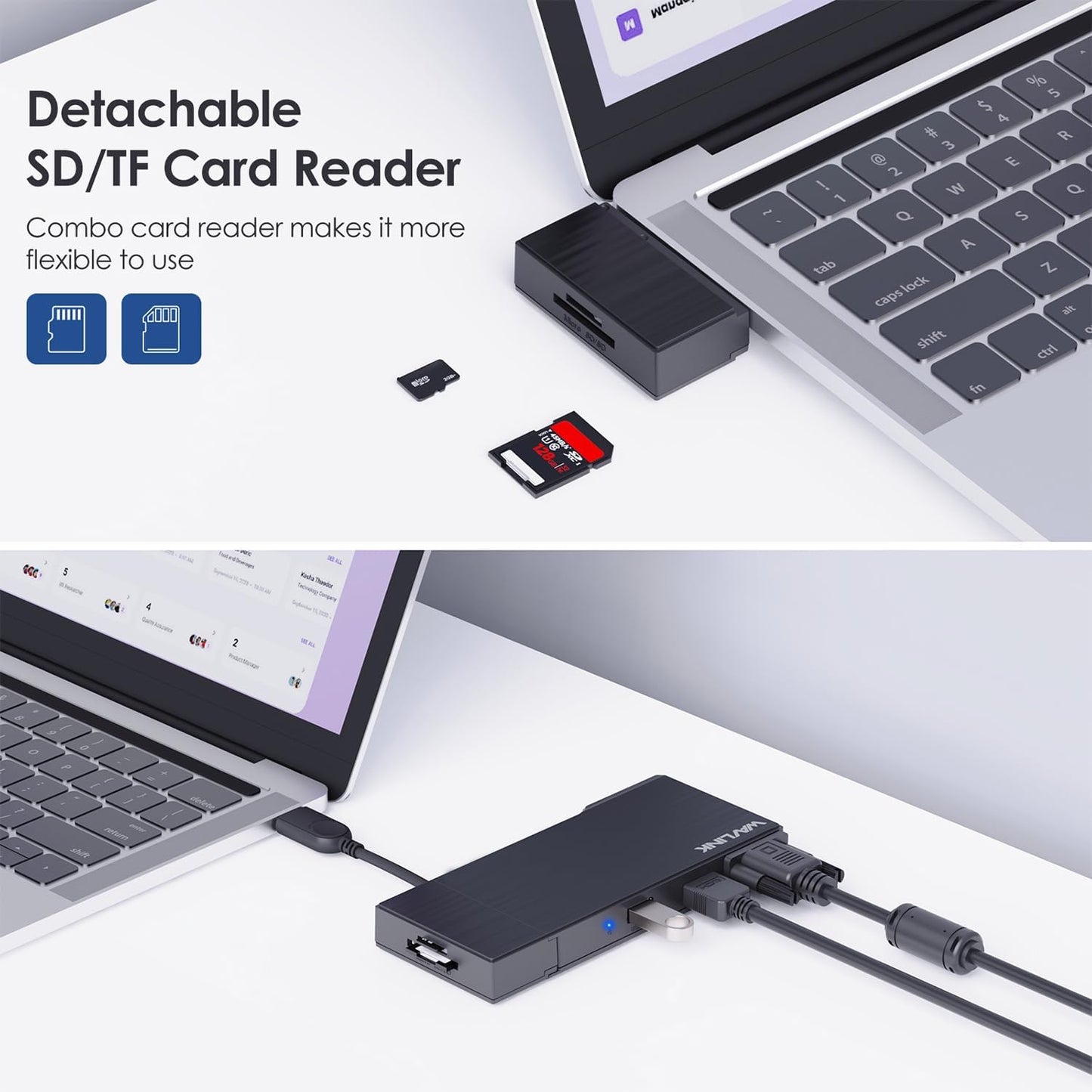 WAVLINK USB C Docking Station Dual Monitor, 2K HDMI, 1080P VGA, 5 Gbps USB 3.0, SD/TF Card Reader, 1Gbps Ethernet Port for Laptop Windows MacOS