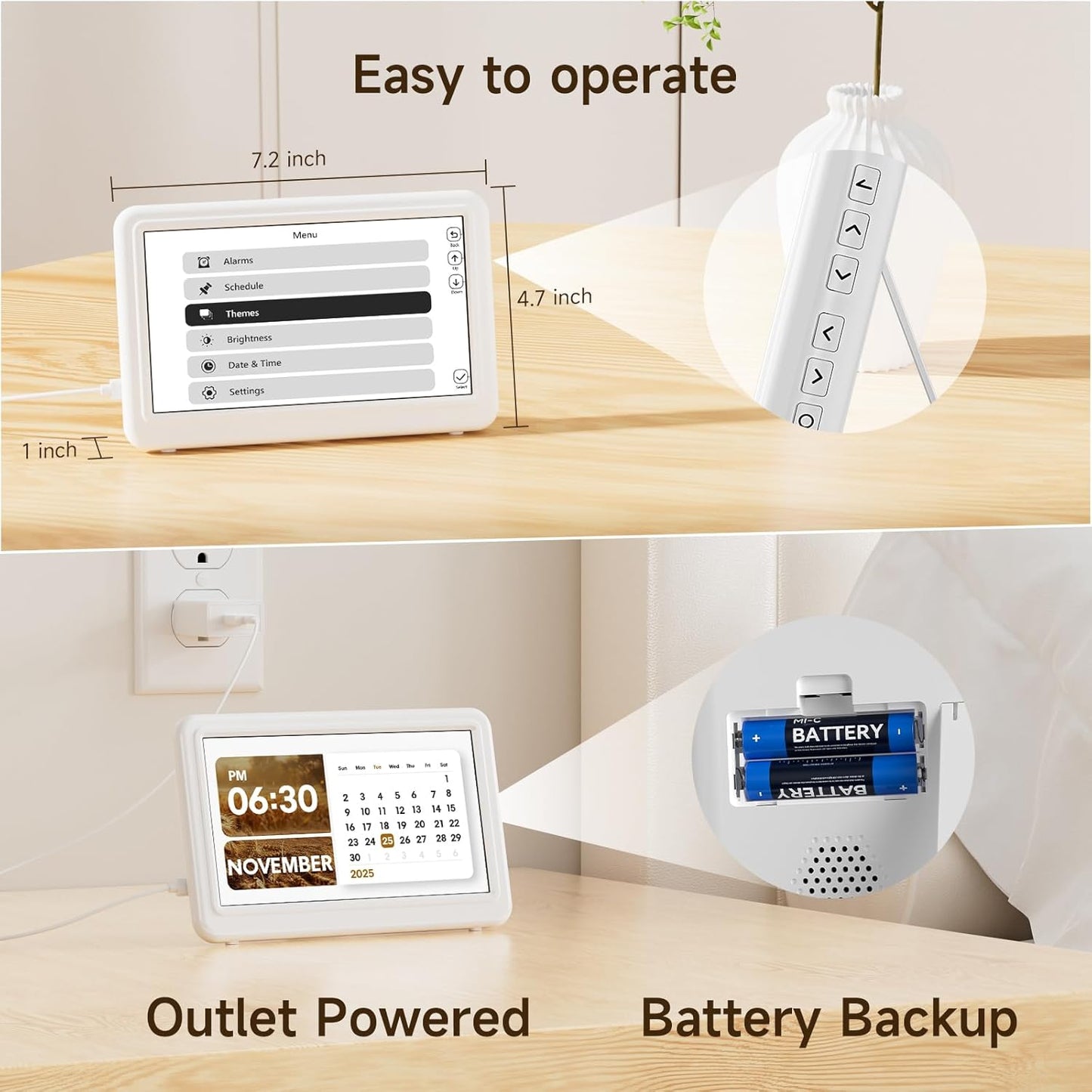 Raynic Date Clock, Digital Clock with 12 Themes, 20 Alarms, 20 Reminders, Semi-Automatic Dimming, 12/24 Hours, Auto DST for Desktop, Office, Students