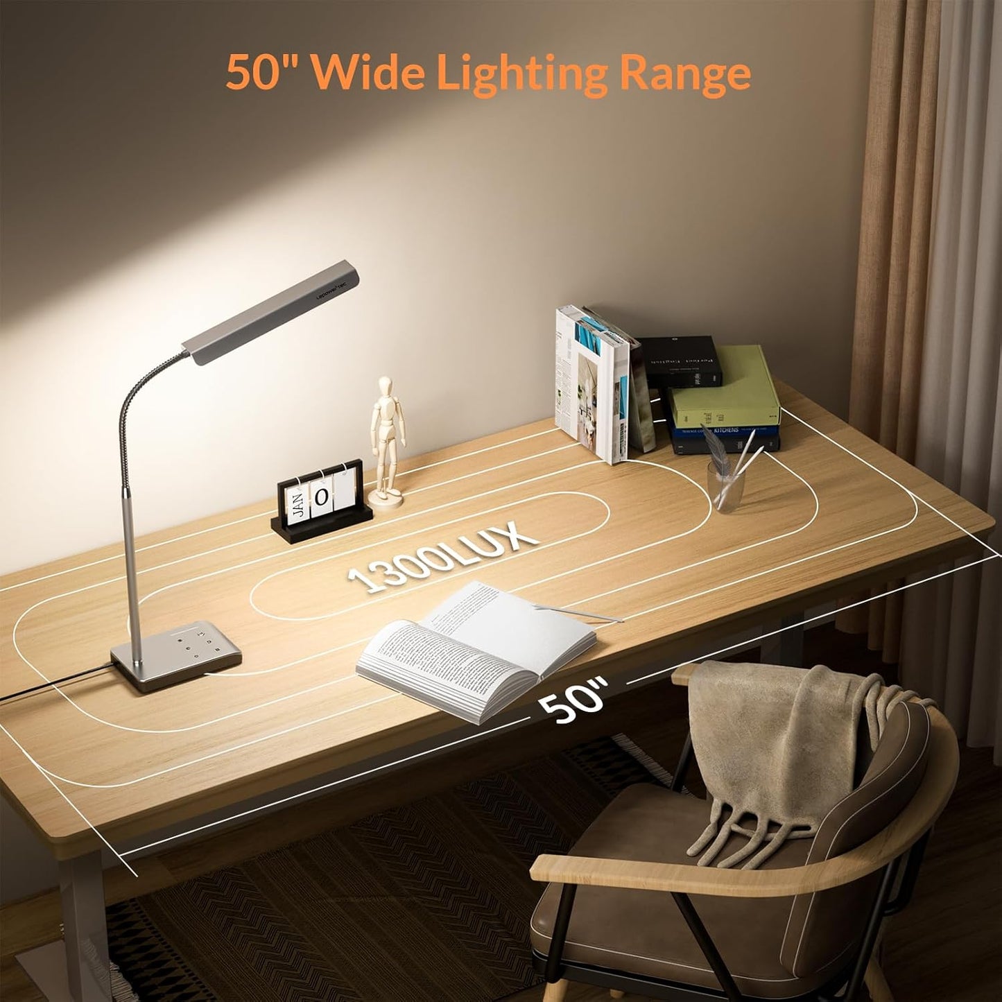 LED Desk Lamp, 12W Reading Desk Lamp for Office Home with 60 Lighting Modes, Touch Control & Timer Function, 750LM Bright Eye-Caring Gooseneck Desk Light Table Lamp for Study, Work, Silver - Lumora Desk