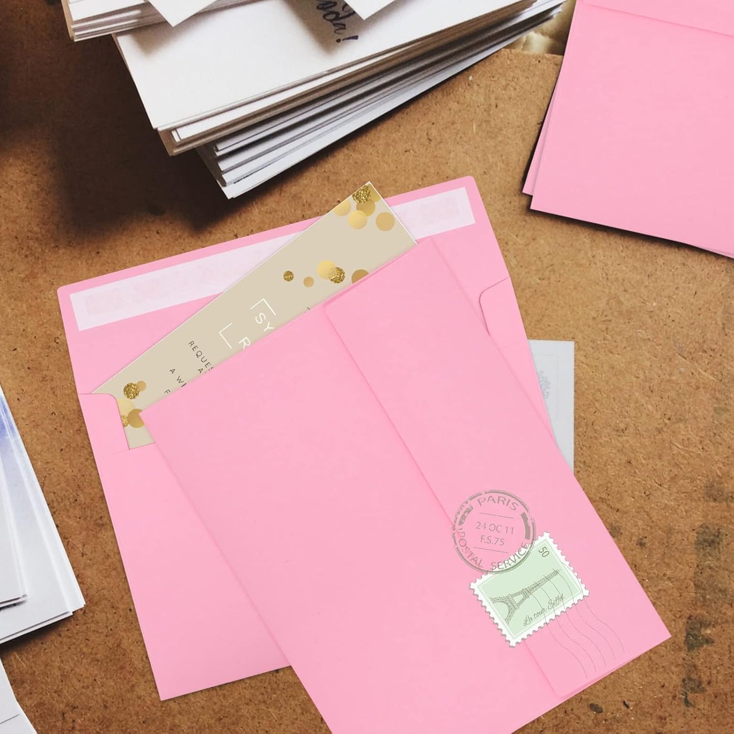 50 Pack 5x7 Envelopes - A7, Printable Invitation Envelopes - Self Seal for Weddings, Invitations, Photos, Greeting Cards, Mailing (Pink) - Lumora Desk