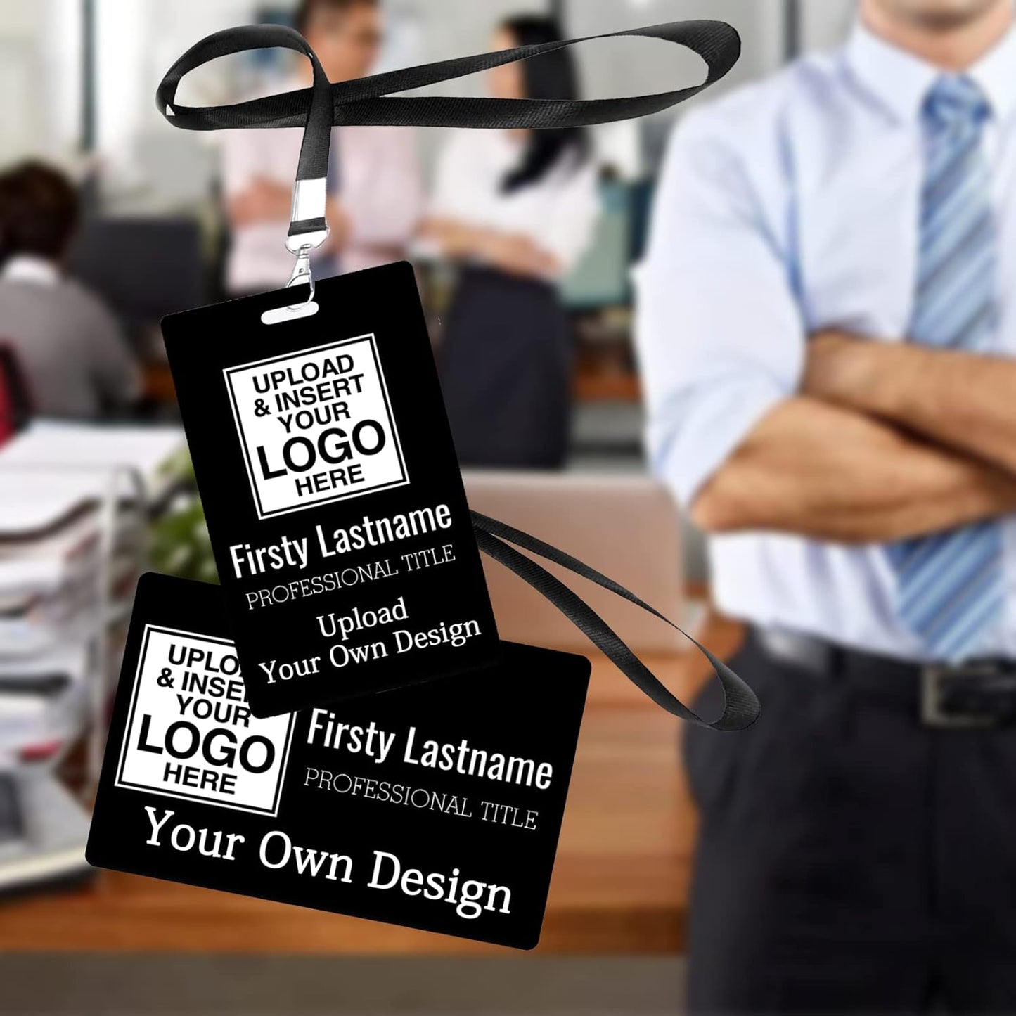Custom Id Badge, Personalized Employee Photo Identification Card with Lanyard, Durable ID Card for Office Worker Doctor Nurse Student-Vertical-Template13