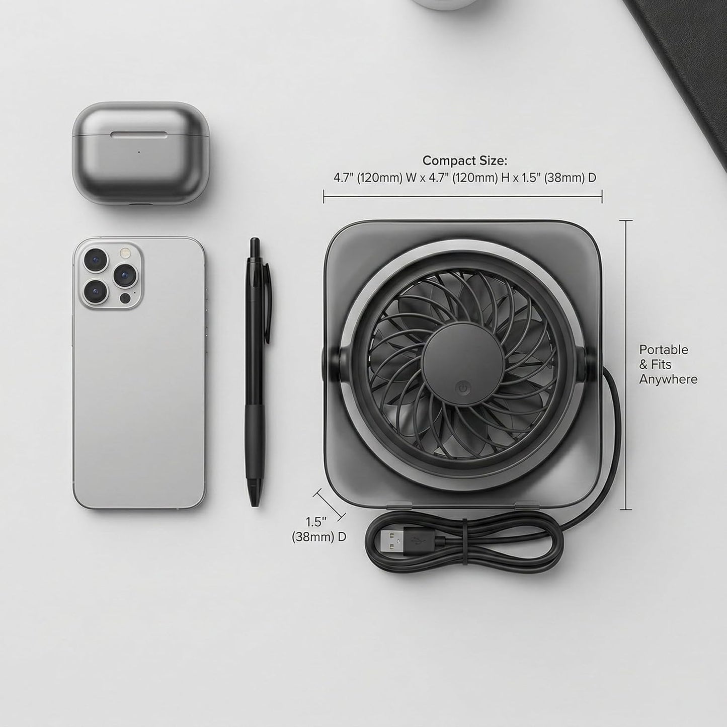 OTPEIR Mini Desk Fan, Powerful Yet Gentle Airflow Small Desktop Fan with 3 Speed Settings, Adjustable Angle One-Button Control, Detachable Easy-Clean Design, USB Desk Fan for Office Bedroom,Grey