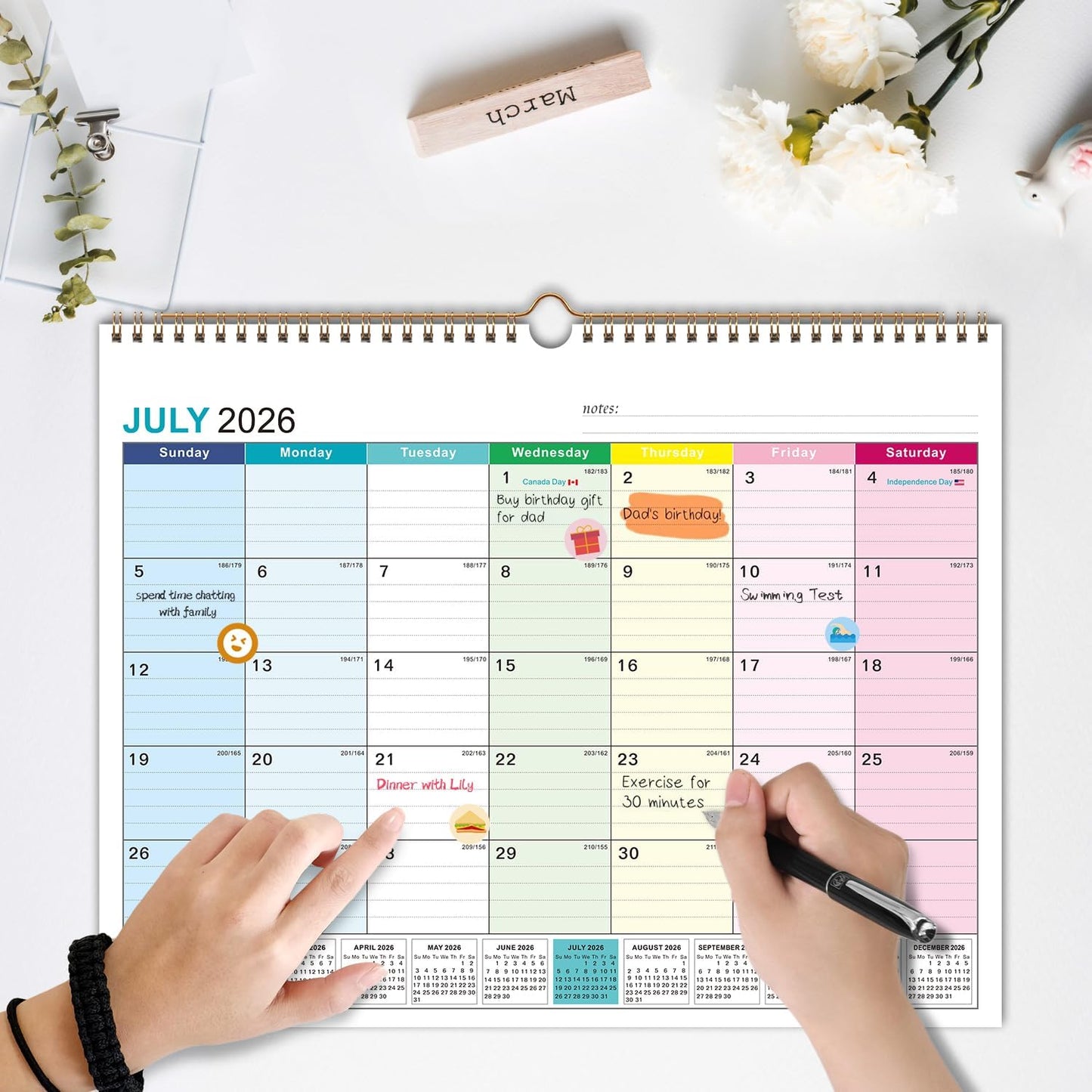 Wall Calendar 2026-2027, 18 Months Academic Calendar, July. 2026 - Dec 2027, 14'' × 11'', Monthly Wall Hanging Calendar with Thick Paper for Office Home (Colorful)