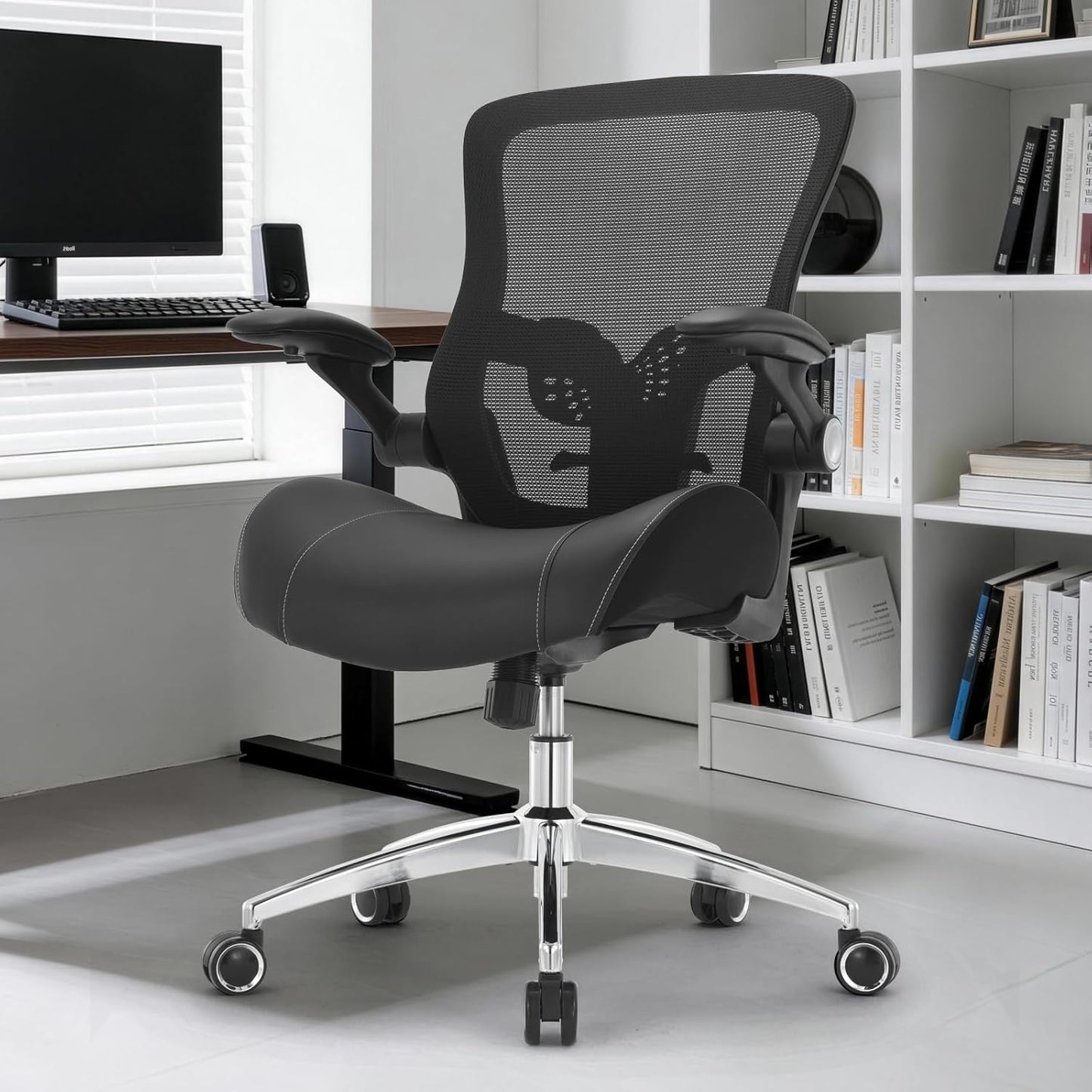 Big and Tall Office Chair 400lbs, Ergonomic Desk Chair with Wide 3D Modeling Foam Seat Cushion Heavy Duty Computer Chair with Adjustable Lumbar Support & Arms, Mesh Executive Chair for Home Office