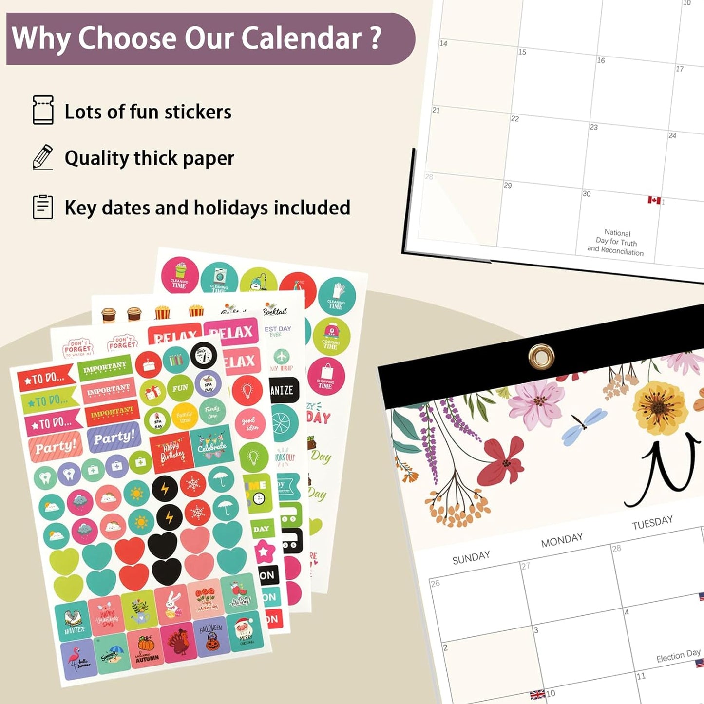 Calendar 2025-2026, Monthly Desk Calendar from July 2025 to December 2026, 17" x 12", Large Desktop Calendar Monthly, Perfect for Home or Office, Floral (Desk(17" x 12"))