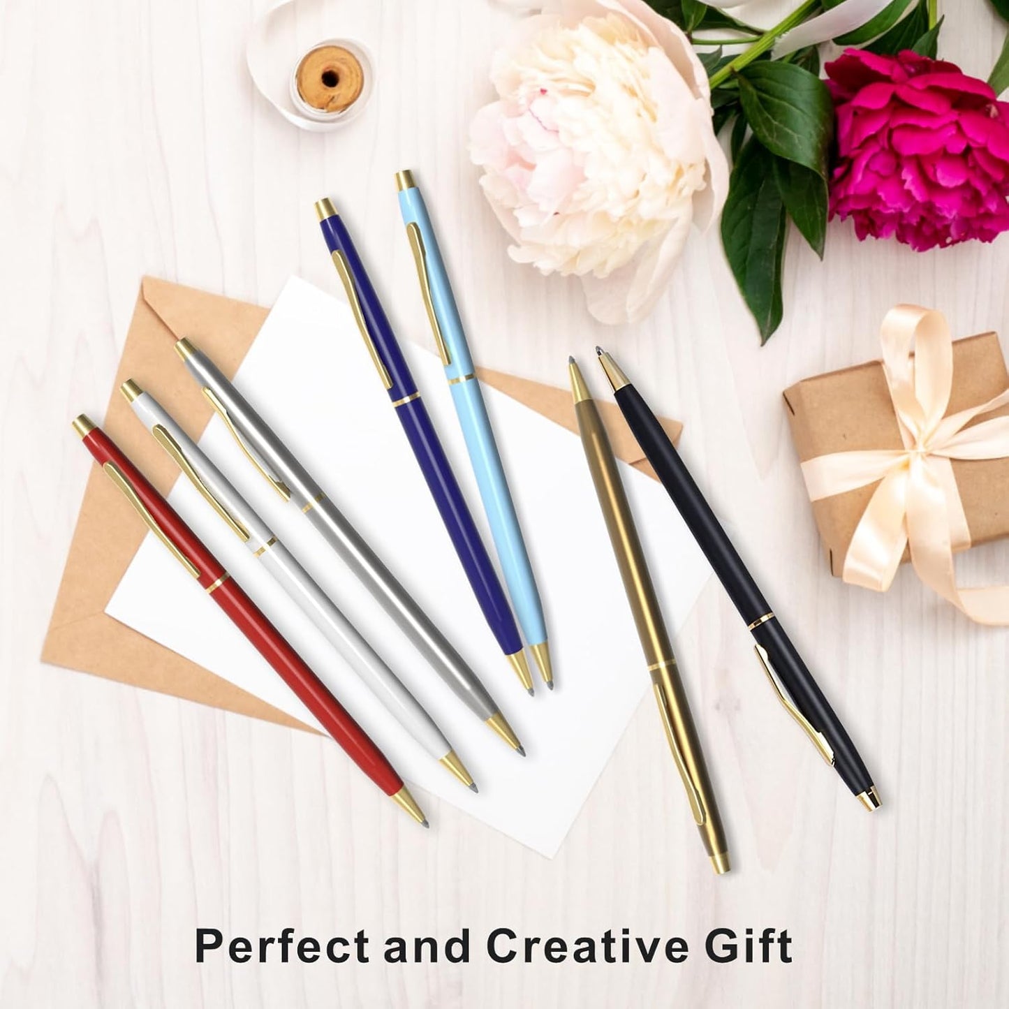 Cambond Ballpoint Pens Fancy Pens - Black Ink Bulk Pens 1.0 mm Medium Point Retractable Metal Pen Comfortable Writing for Men Women Police Uniform Office Business, 10 Pack (Champagne Gold)