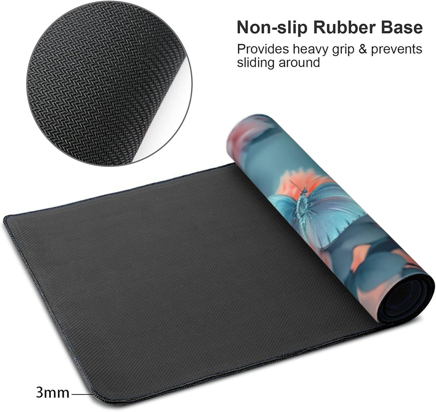 35.4 x 15.7 inches, Large Desktop Mouse pad, Keyboard and Mouse Pads for Work and Home Computers, and Large Laptop Mouse mat,Butterflies and Flowers