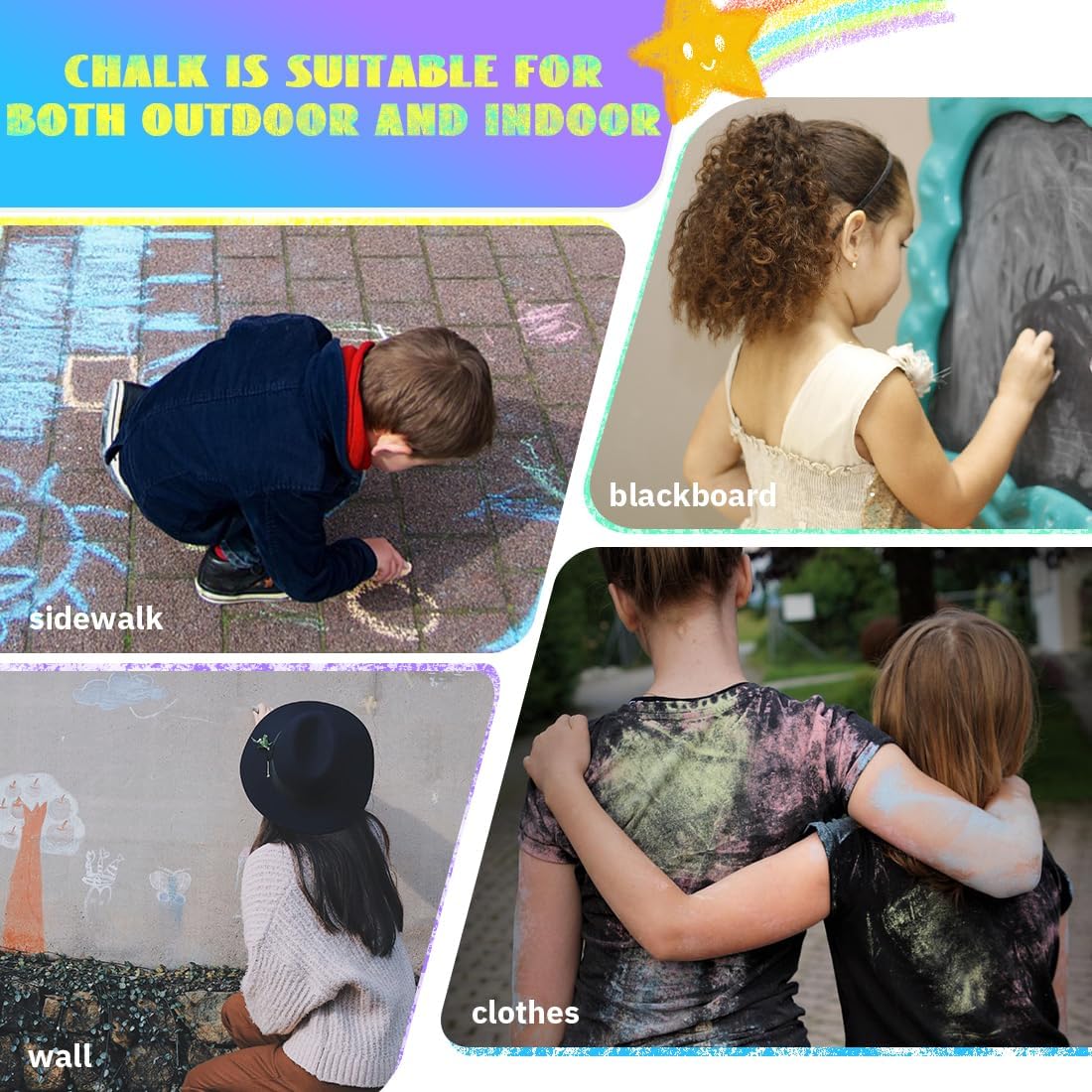 novelinks 54 Pack Sidewalk Chalk Set 10 Color Washable Non-Toxic Drawing Set Durable Jumbo Drawing Chalk for Outdoor Art Play and Schools