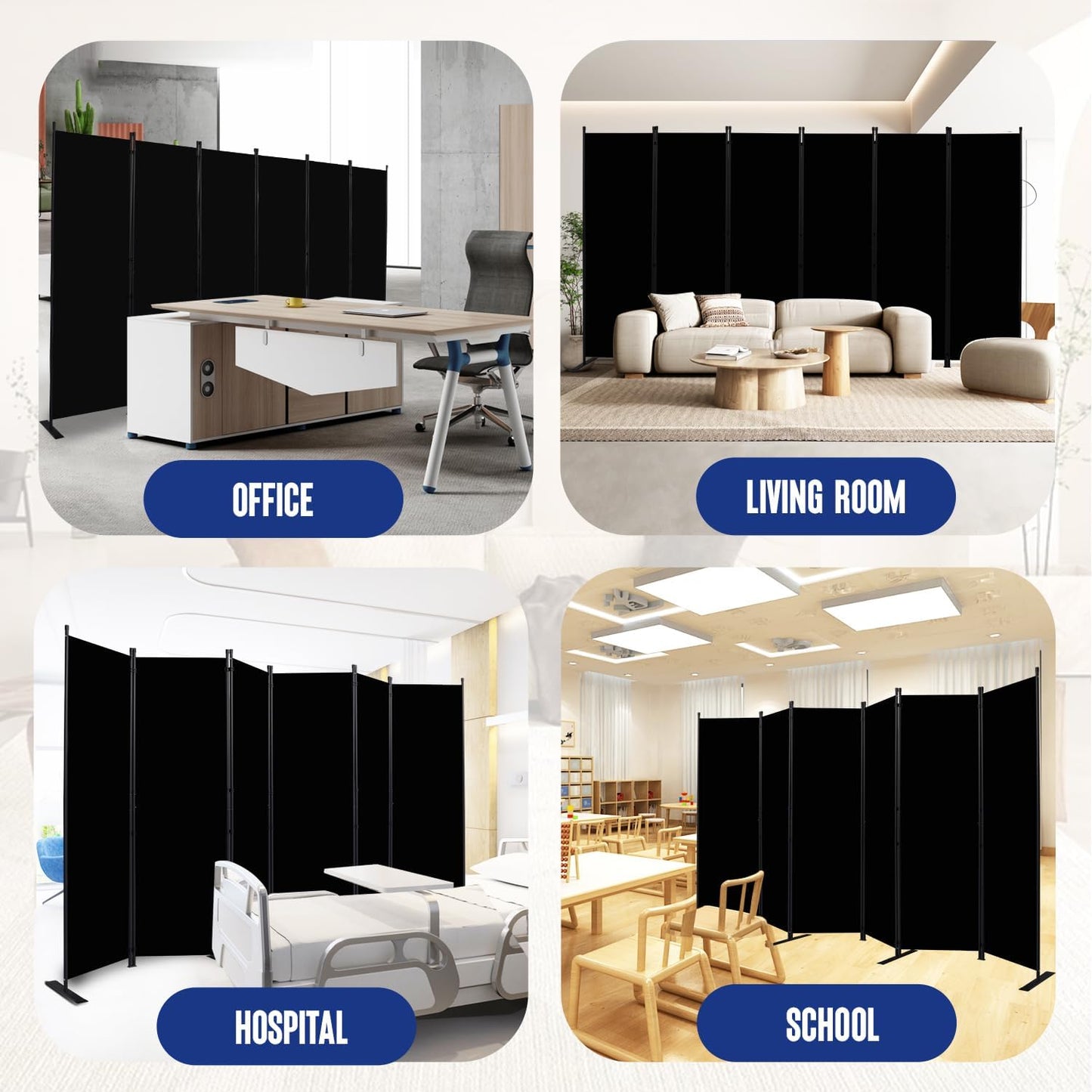 Room Divider and Folding Privacy Screens 6 Panel, 11 Ft Wide Room Partitions Dividers, Portable Room Divider Screen for Room Separtition, Folding Wall Dividers for Rooms, Office, Bedroom, Studio Black