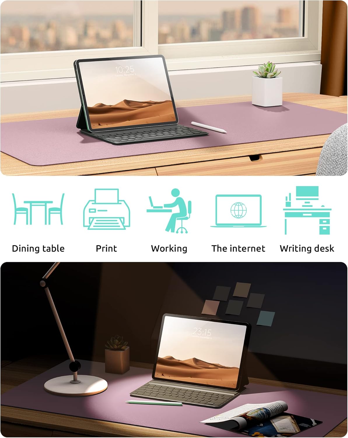 YSAGi Leather Desk Protector, Office Mat, Large Mouse Mat, Non-Slip PU Leather Blotter, Laptop Desk Pad, Waterproof Writing Pad for Office and Home (Pale Mauve, 23.6" x 13.8")