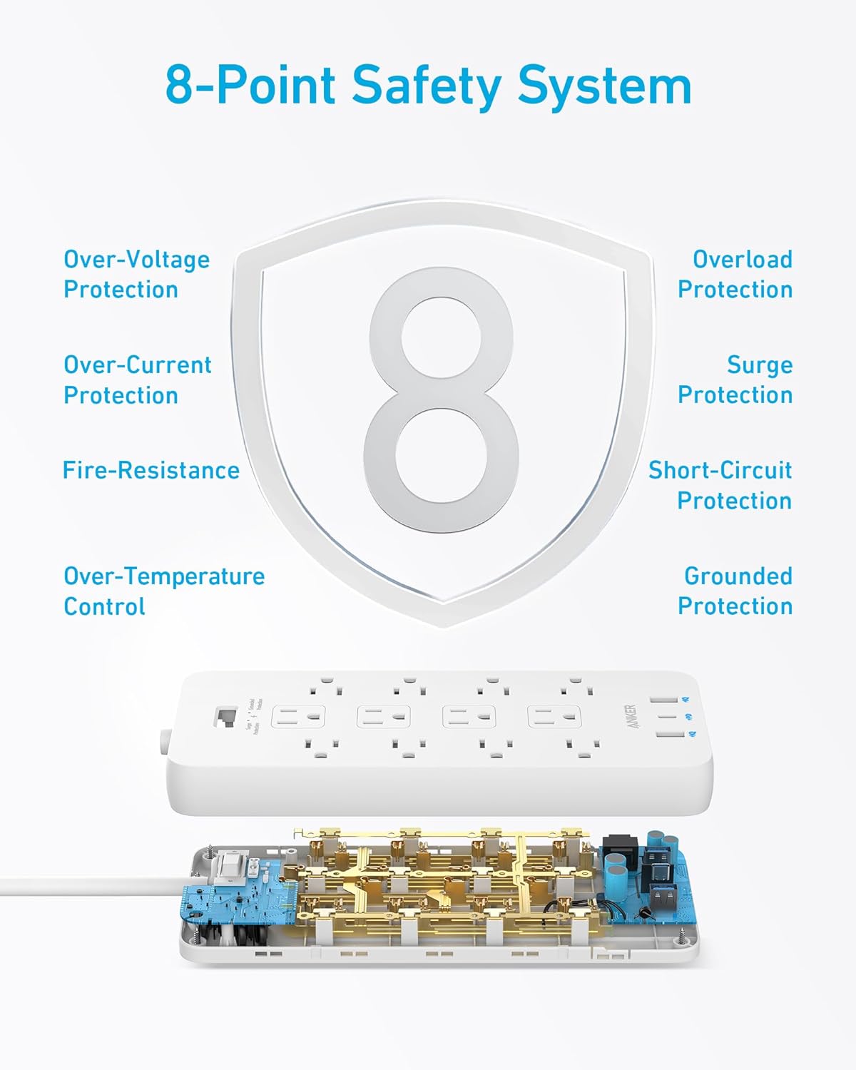 Anker Power Strip with 3 USB Ports, Surge Protector (2100J-5ft), 12 Outlets with 2 USB-A Ports and 1 USB-C Port,Flat Plug, Works with iPhone 16/16 Plus/16 Pro/16 Pro Max,for Home,Office, TUV Listed