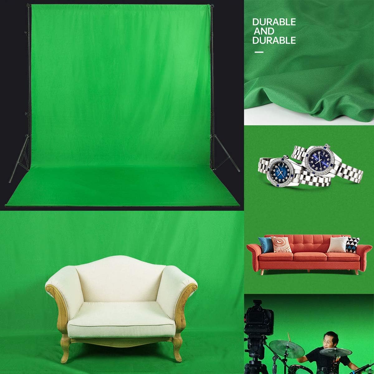 Green Screen Backdrop 5x7ft Photo Backdrop Chromakey Muslin Portrait Green Backdrop for PS Keying/Video Creation/Studio Portrait Shoots