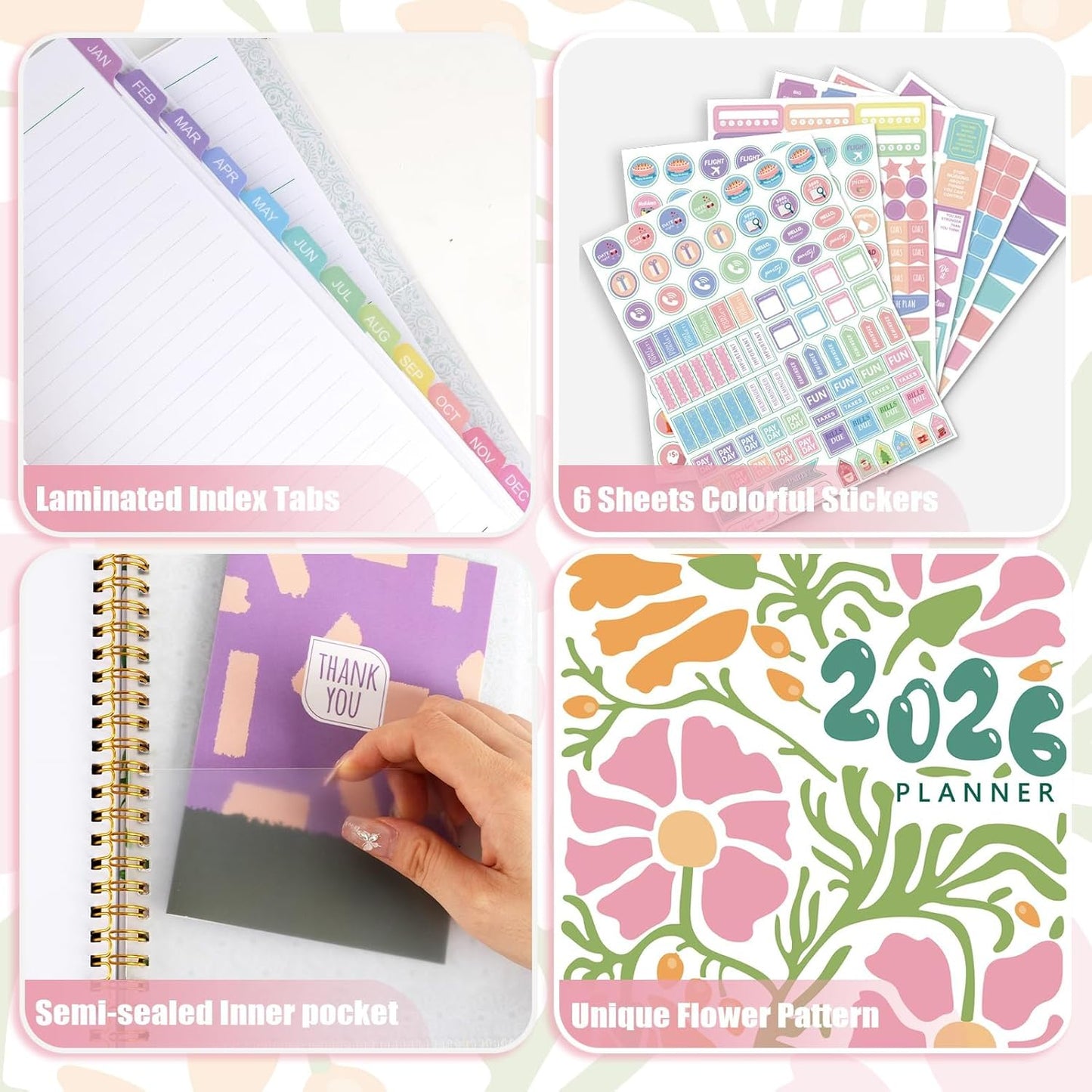 GuassLee 2026 Planner – Weekly & Monthly Planner Organizer from Jan 2026 - Dec 2026, 6.1"x8.4" Daily Agenda Planning Book with Pocket, Stickers & Tabs for Women Students Office, A5 Size