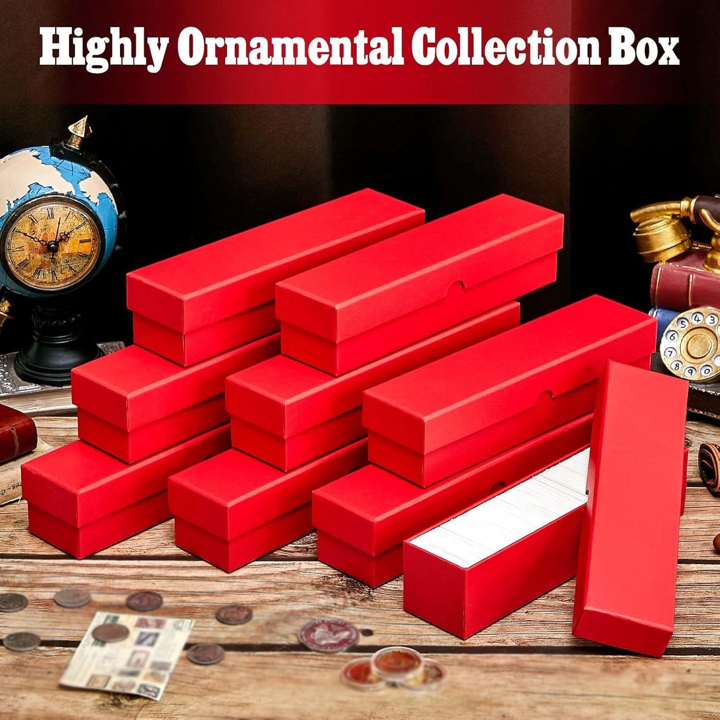 Teling 16 Pcs Coin Storage Box 2x2inch Flip Holders Collectors Coin Supplies Holders for Cents Collection Cardboard (Red)