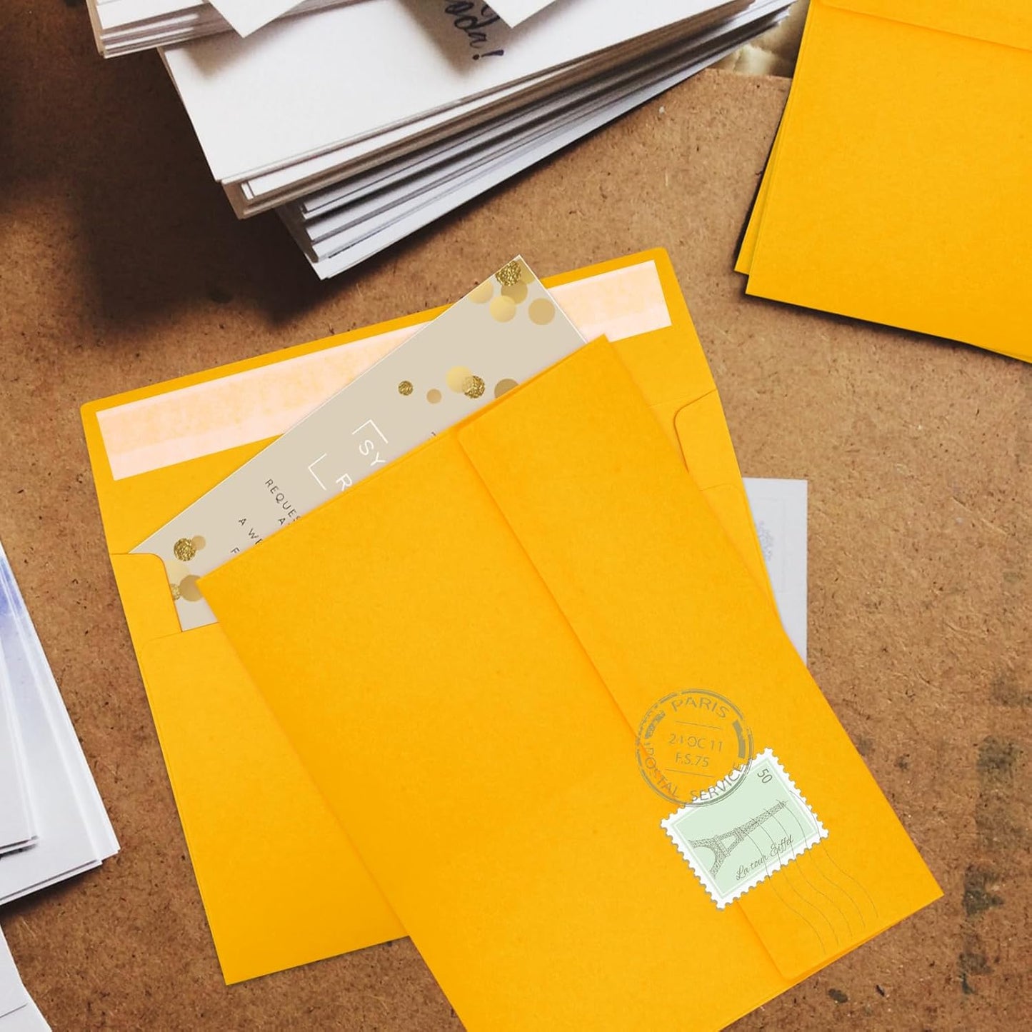 Joyberg 50 Pack Yellow 5x7 Envelopes - Self Seal for Weddings, Photos, Greeting Cards & Mailing - Lumora Desk