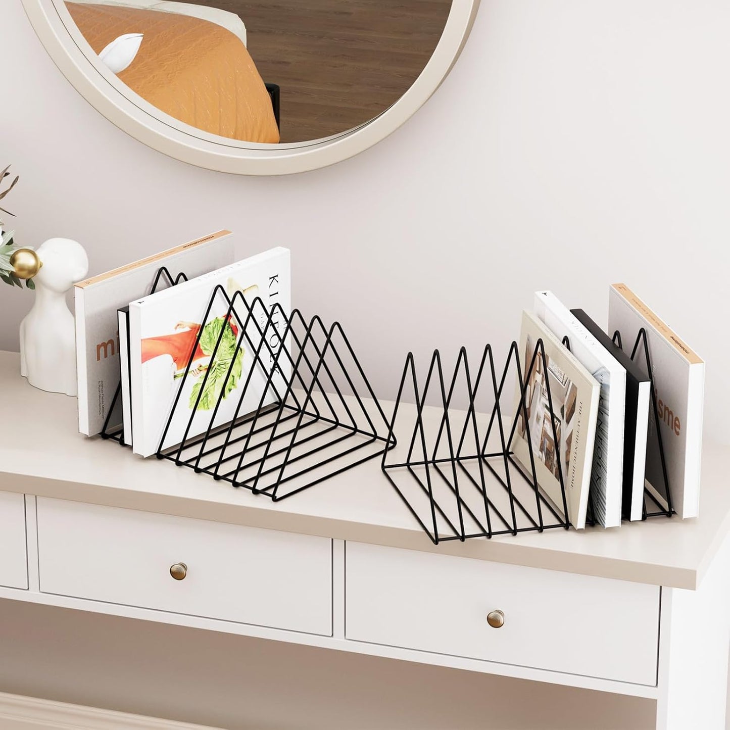 Urban Deco Triangle Desk Organizer - Metal Wire Magazine Holder, 10 Sections, Decorative File Folder Organizer, Vinyl Record Storage, Office File Holder - Black
