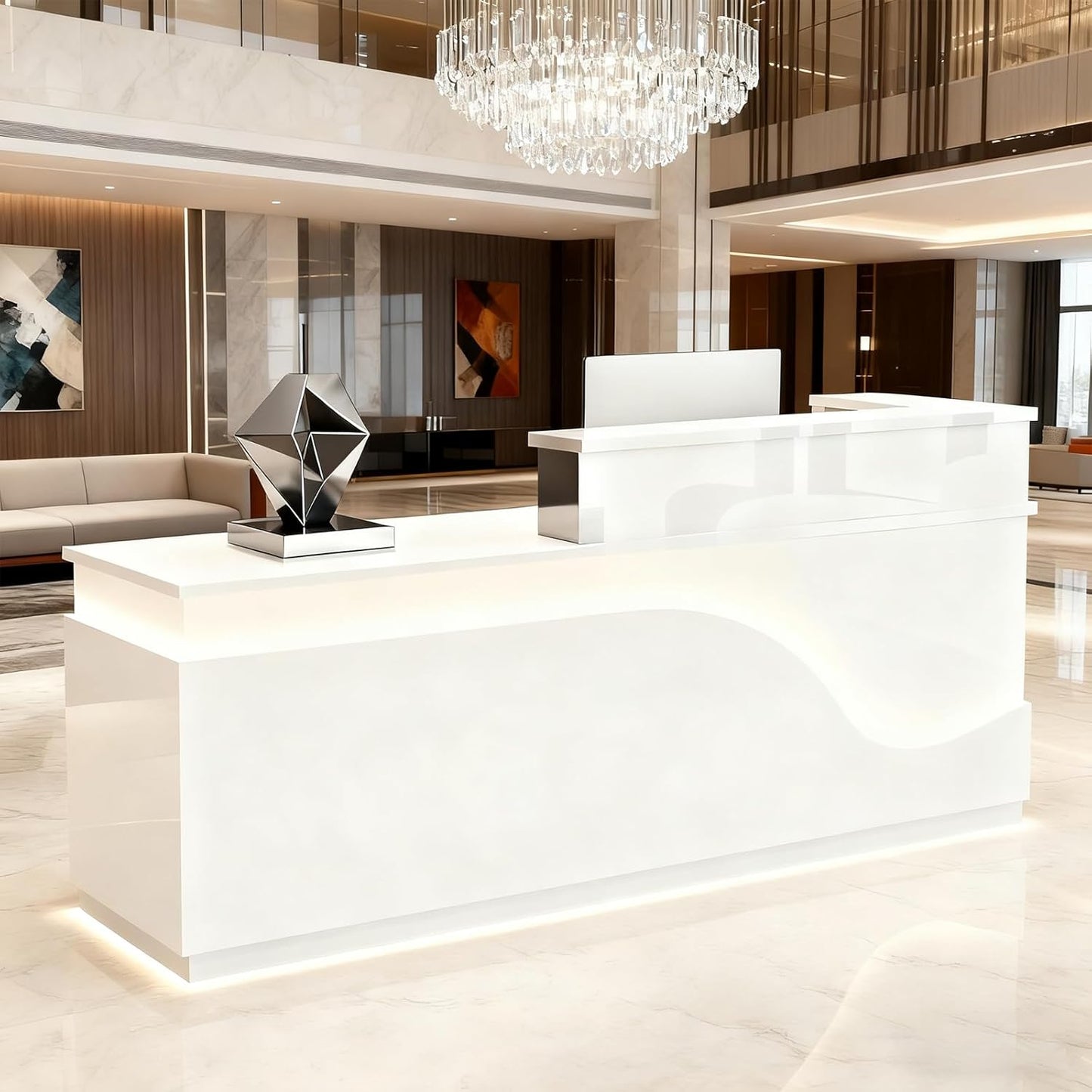 63in Reception Desk with Counter,Modern Front Desk Reception Counter for Checkout, Lobby, Beauty Salon (Left high)