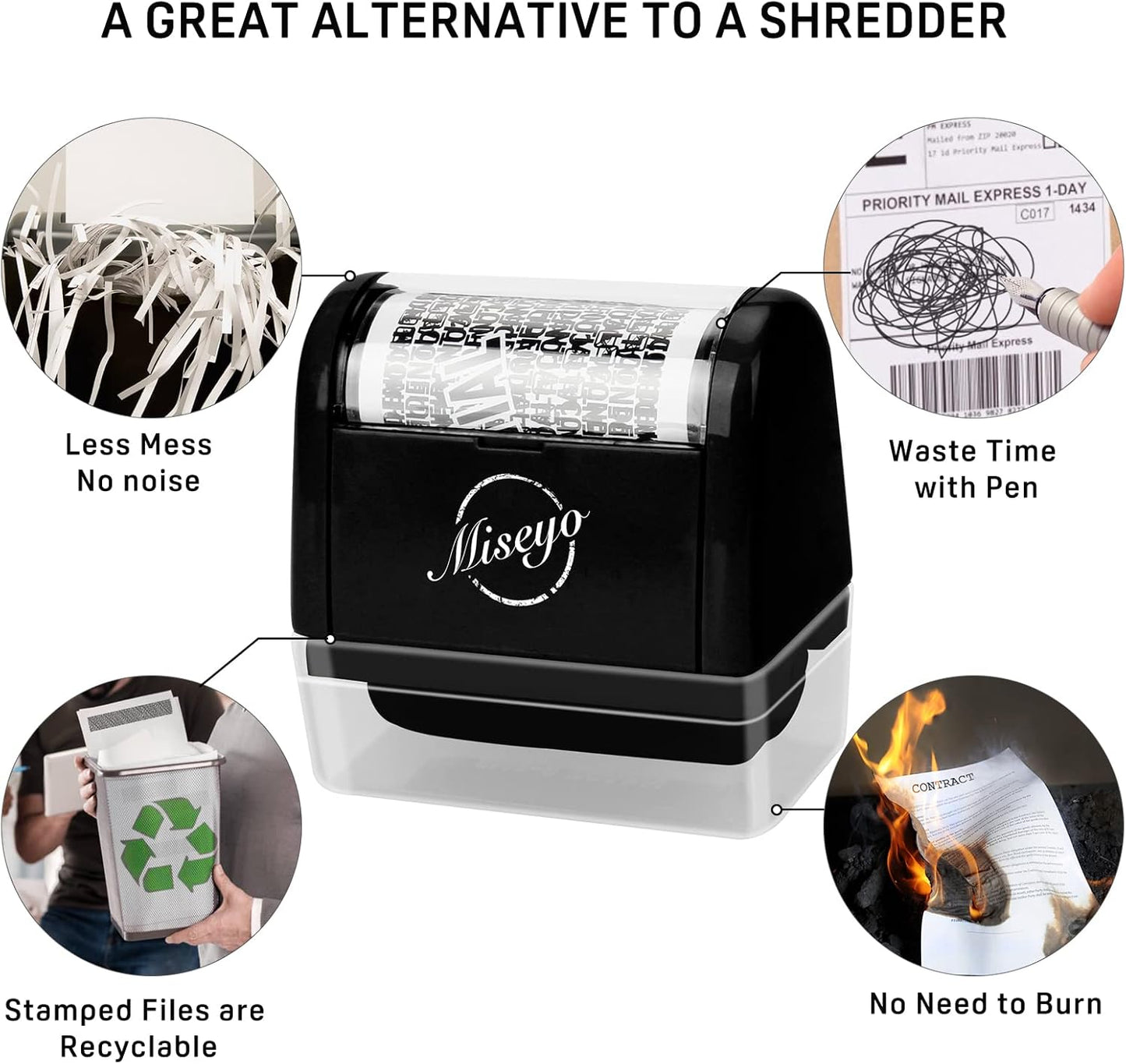 Miseyo Identity Theft Protection Roller Stamp Set - Black (3 Refill Ink Included)