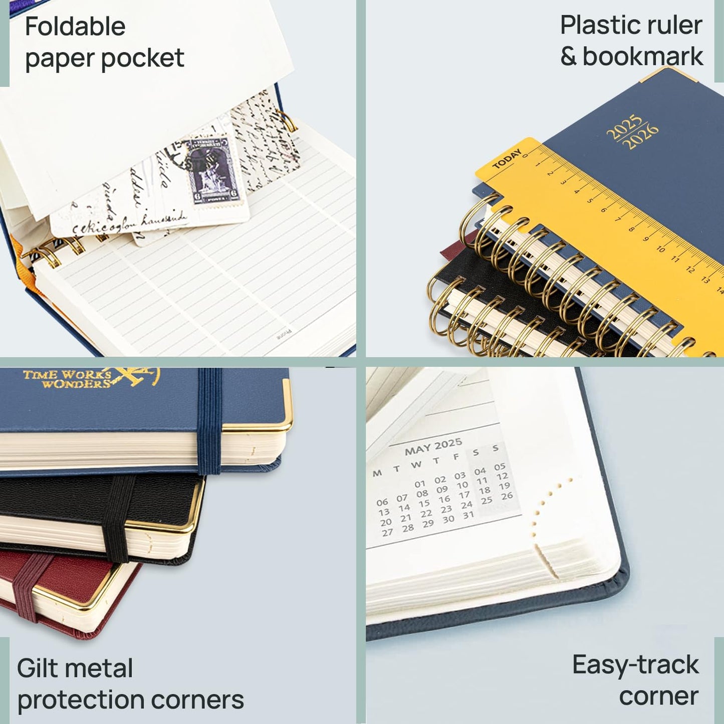POPRUN Pocket Planner 2025-2026 (Spiral Hardcover - 4''x 6.25''), Daily Weekly and Monthly (July 2025 - June 2026) with Hourly Time Slots, for Purse, 100 GSM - Black