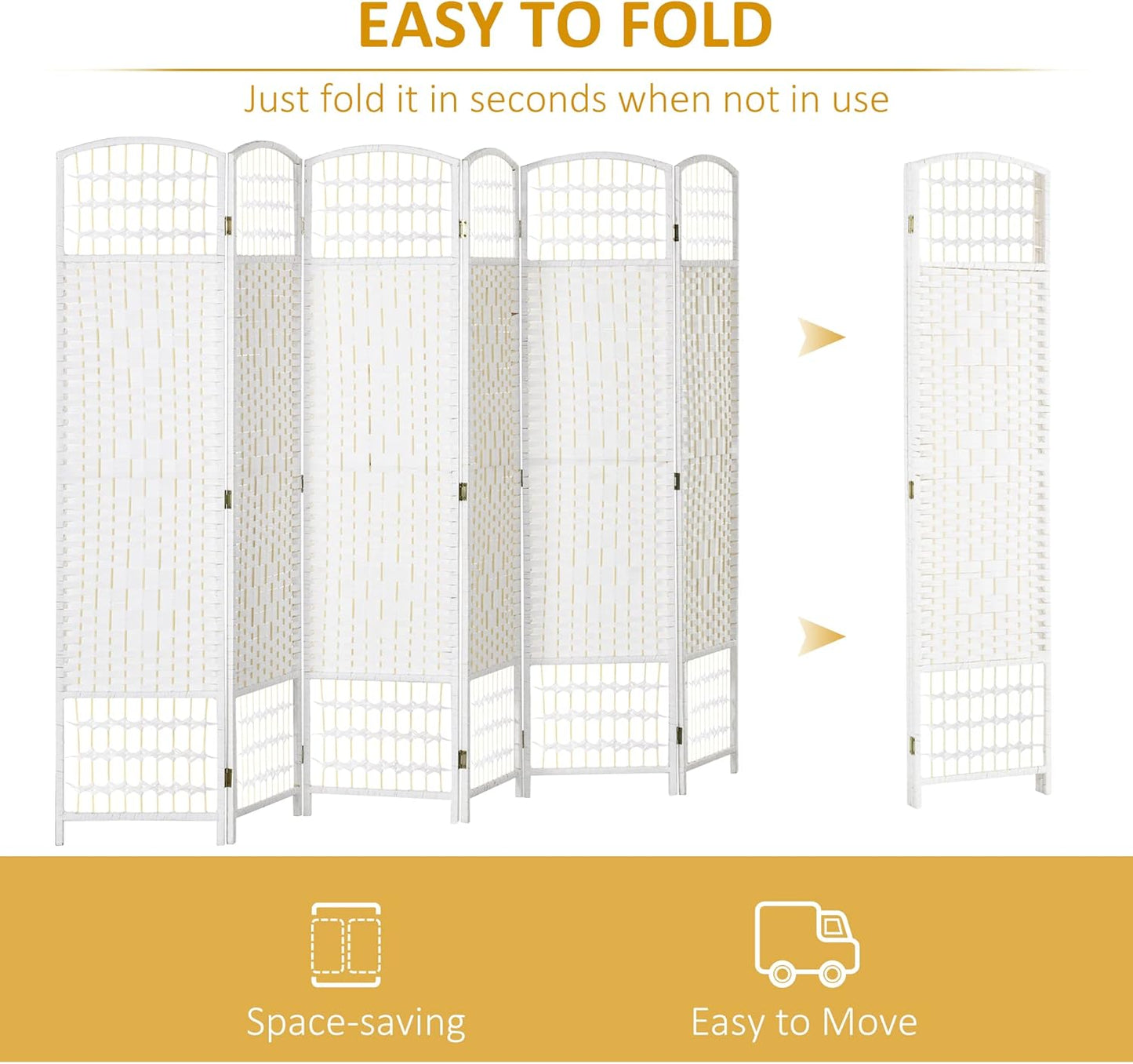 NicBex Room Divider 6 Panel Room Dividers with Woven Paper Design Partition Room Dividers and Folding Privacy Screens 5.6 FT Wall Divider for Office, Room Separation,94.5" W x 0.5" D x 67" H, White - Lumora Desk